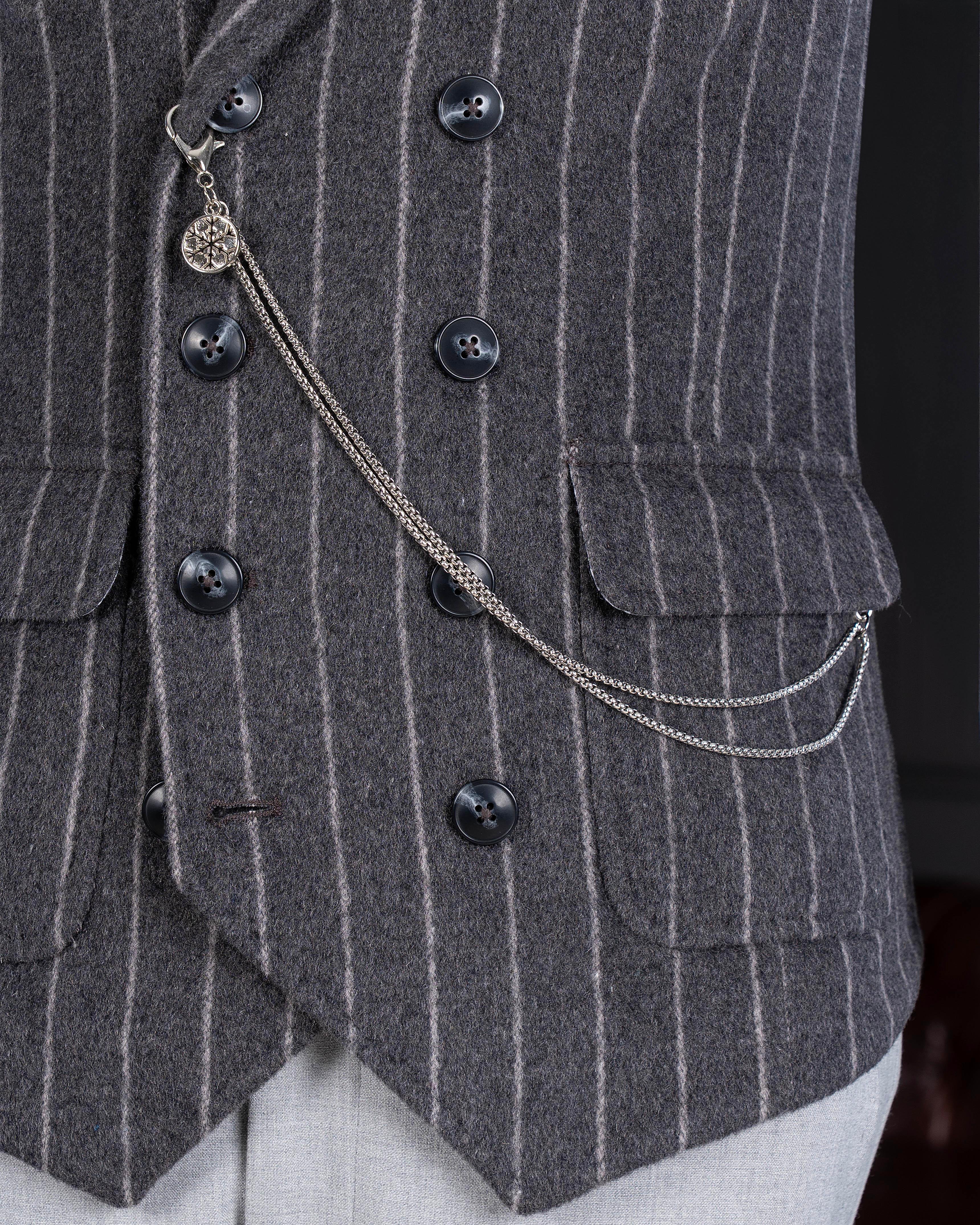 İtalyan stil kruvaze çizgili kaşe cepken yelek antrasit T20015-08