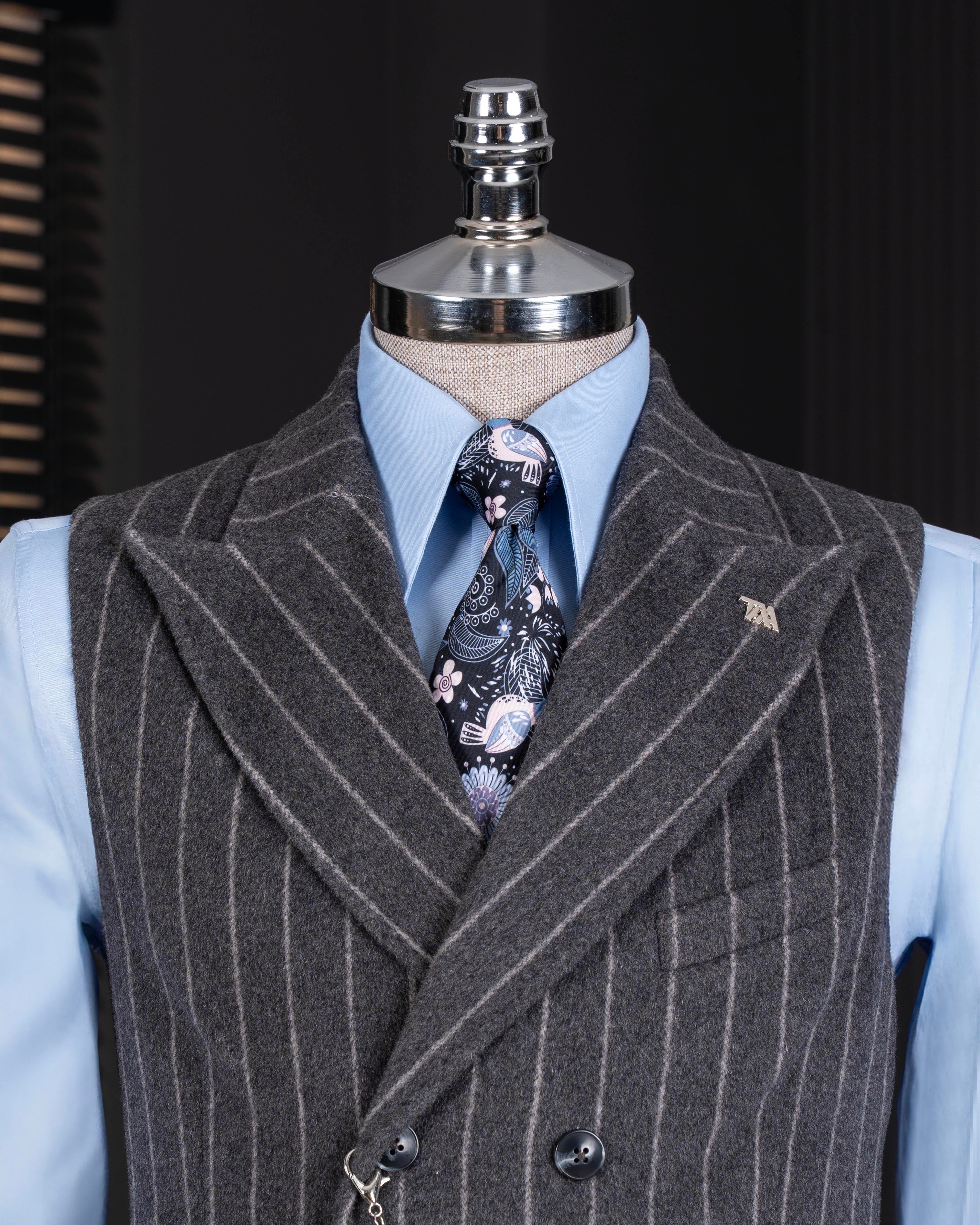 İtalyan stil kruvaze çizgili kaşe cepken yelek antrasit T20015-08