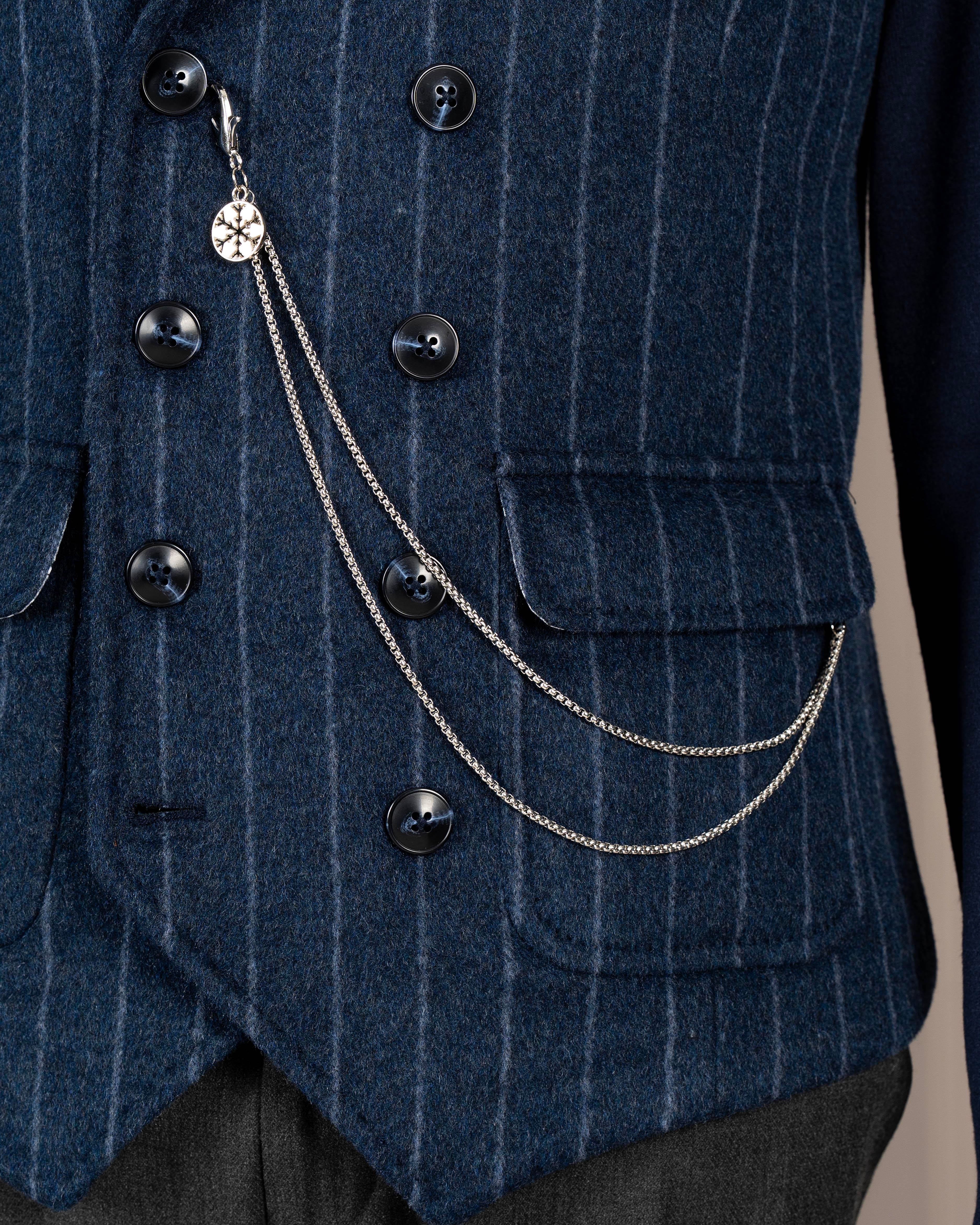 İtalyan stil kruvaze çizgili kaşe cepken yelek lacivert T20015-02