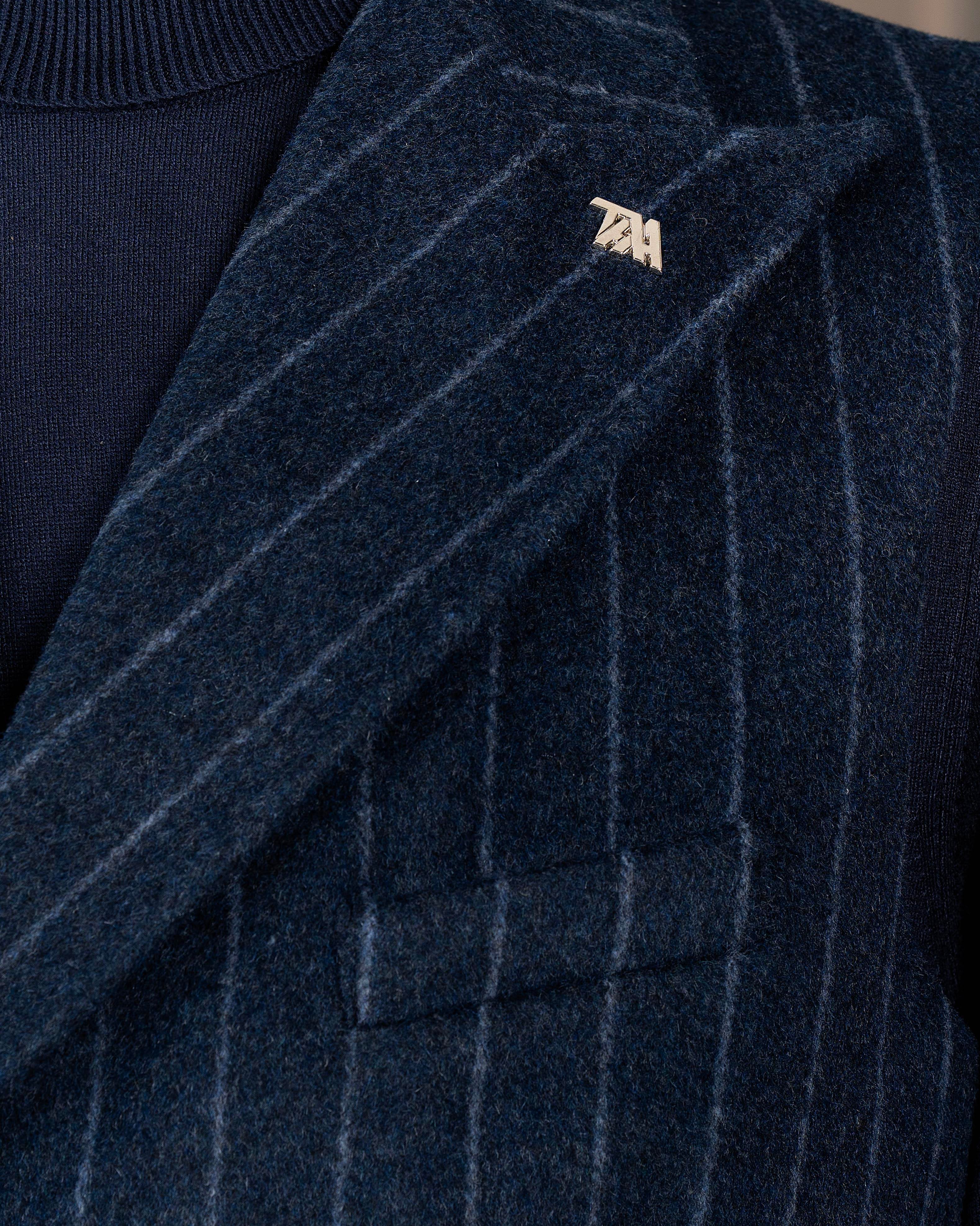 İtalyan stil kruvaze çizgili kaşe cepken yelek lacivert T20015-02