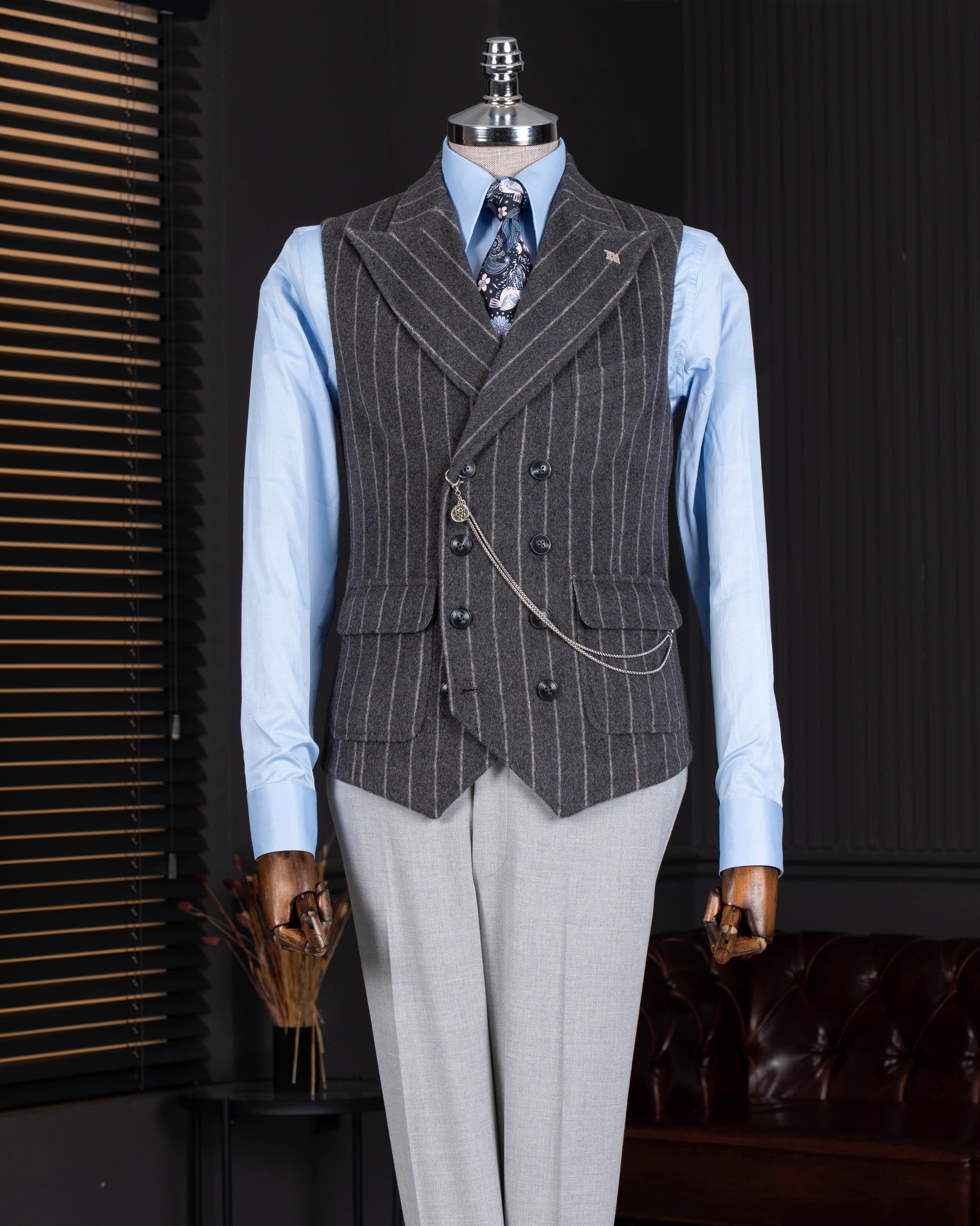 İtalyan stil kruvaze çizgili kaşe cepken yelek antrasit T20015-08