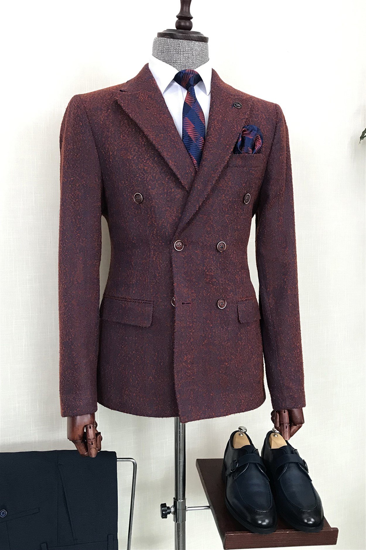 İtalyan stil kruvaze erkek tek ceket Bordo T8574