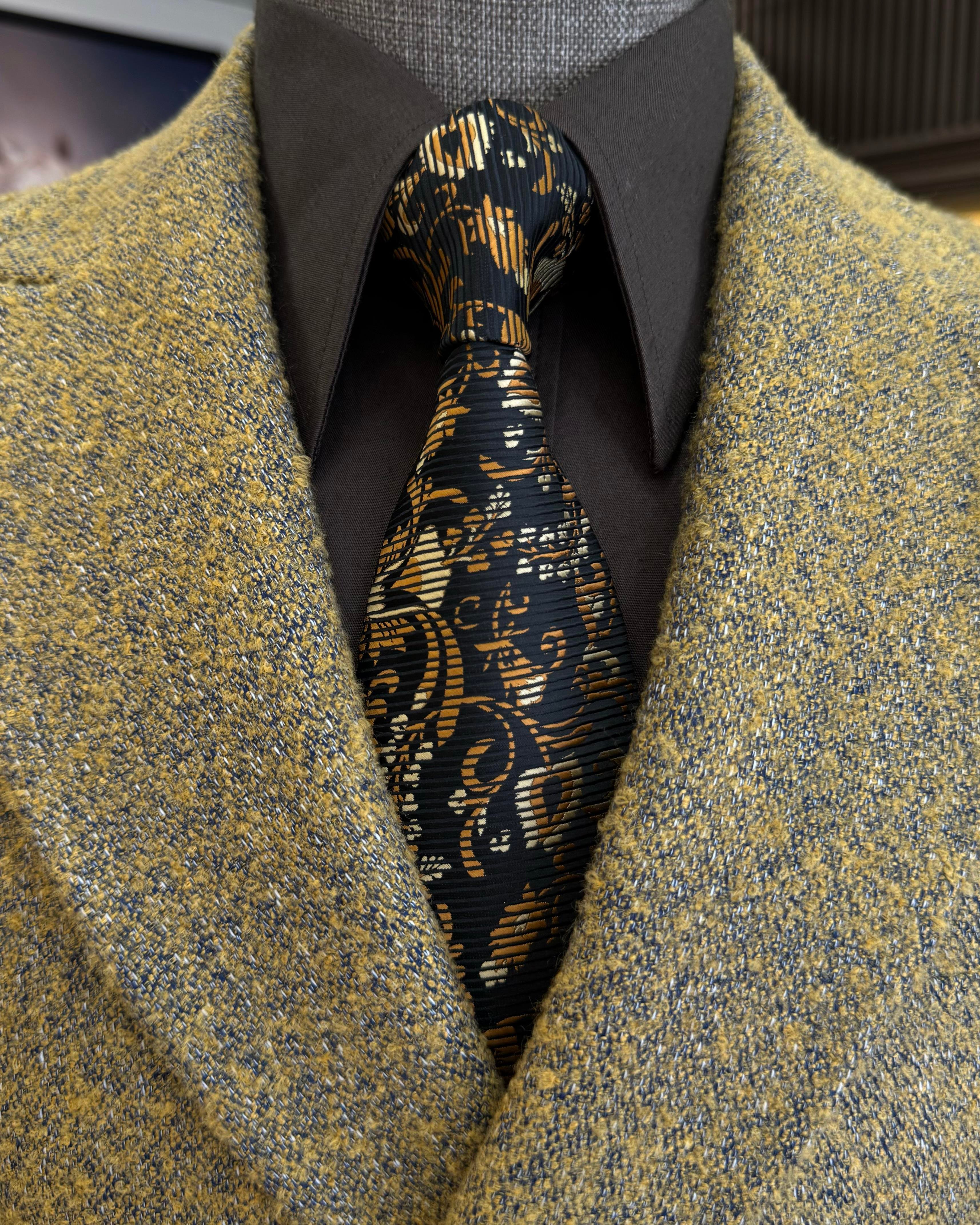 İtalyan stil kruvaze erkek tek ceket hardal T10893