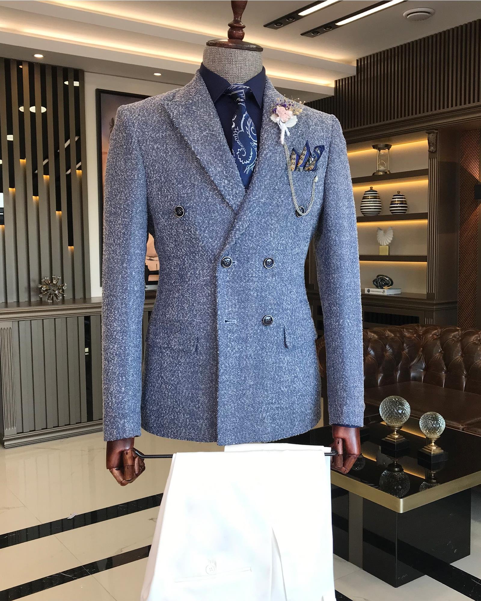 Italian Style Double Breasted Single Jacket Blue T8573