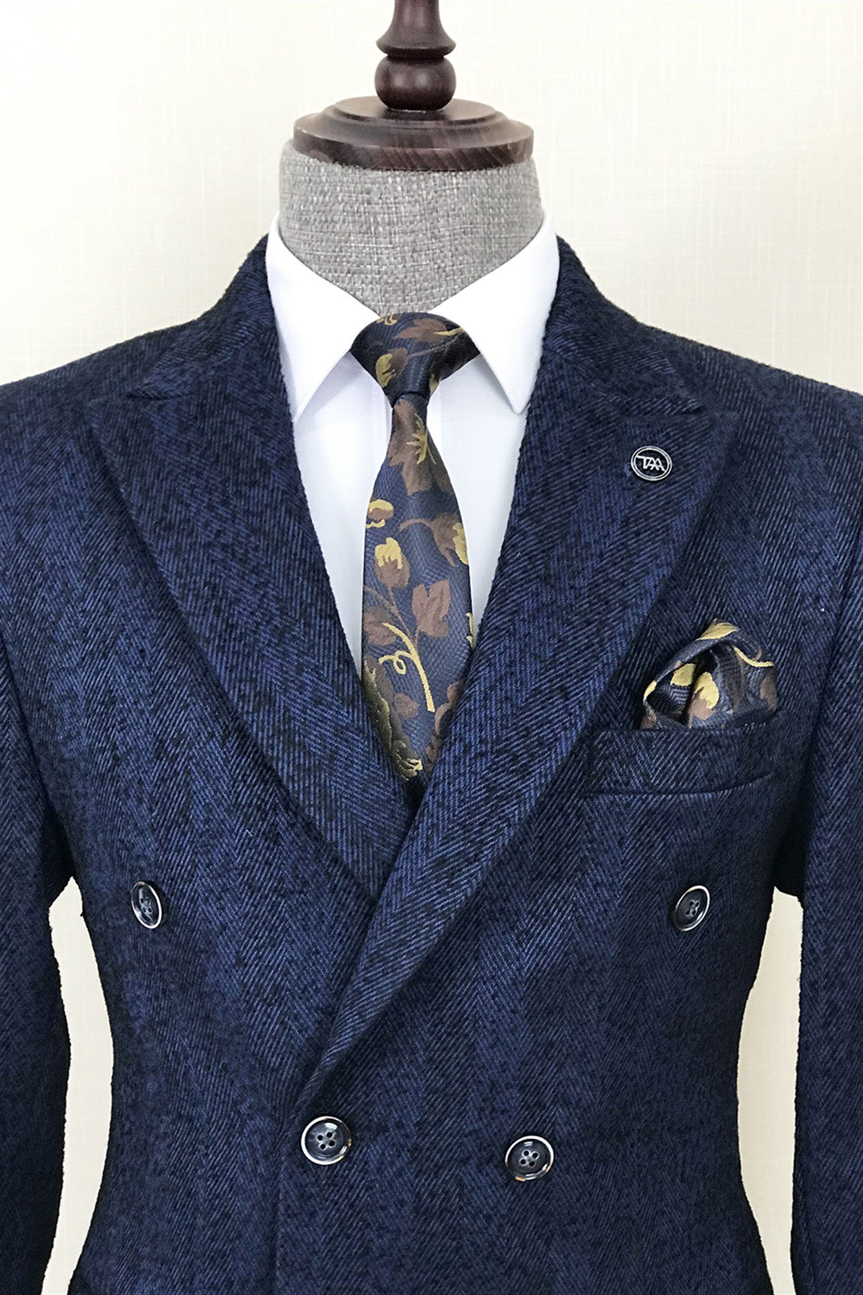 İtalyan stil kruvaze erkek tek ceket Saks T8571