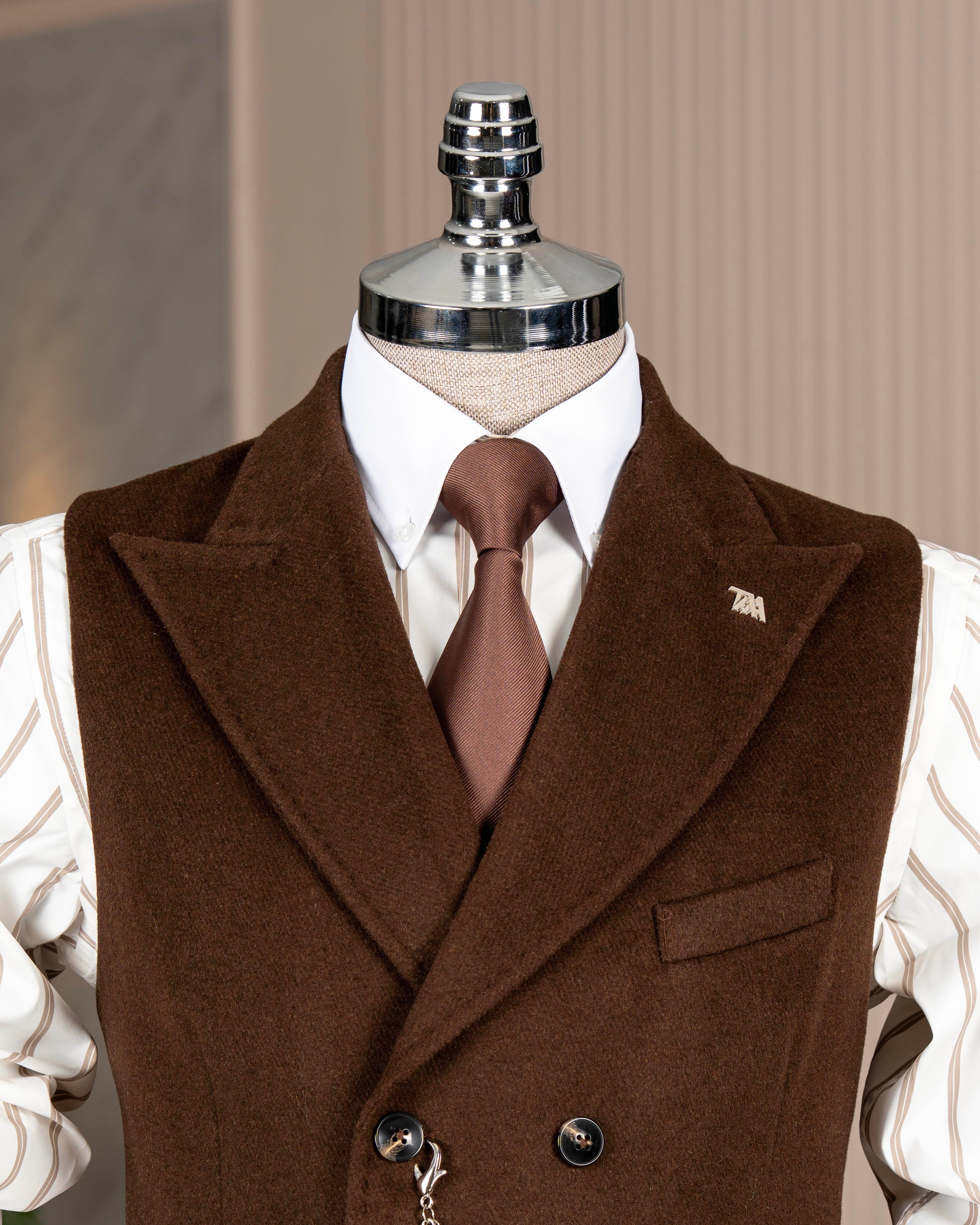 İtalyan stil kruvaze kaşe cepken yelek açık kahverengi T20017-31