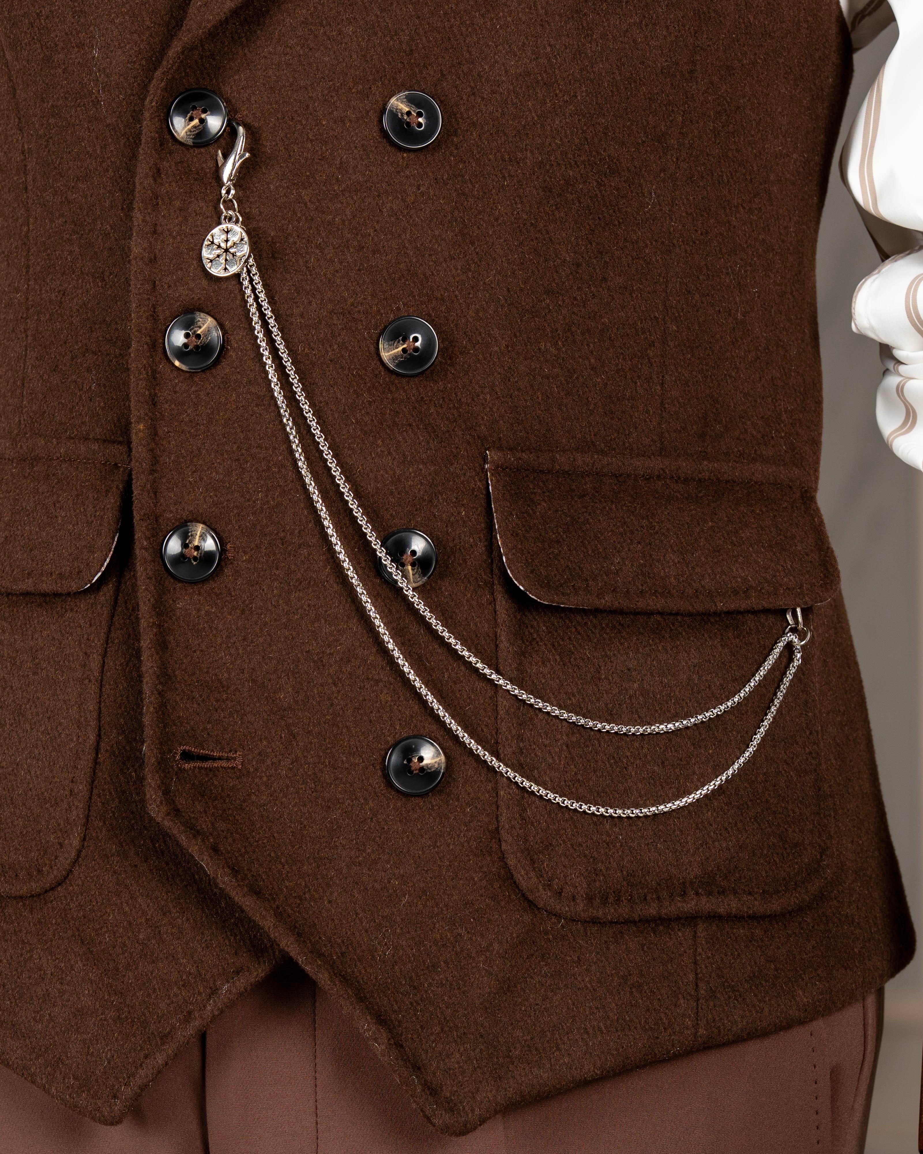 İtalyan stil kruvaze kaşe cepken yelek açık kahverengi T20017-31