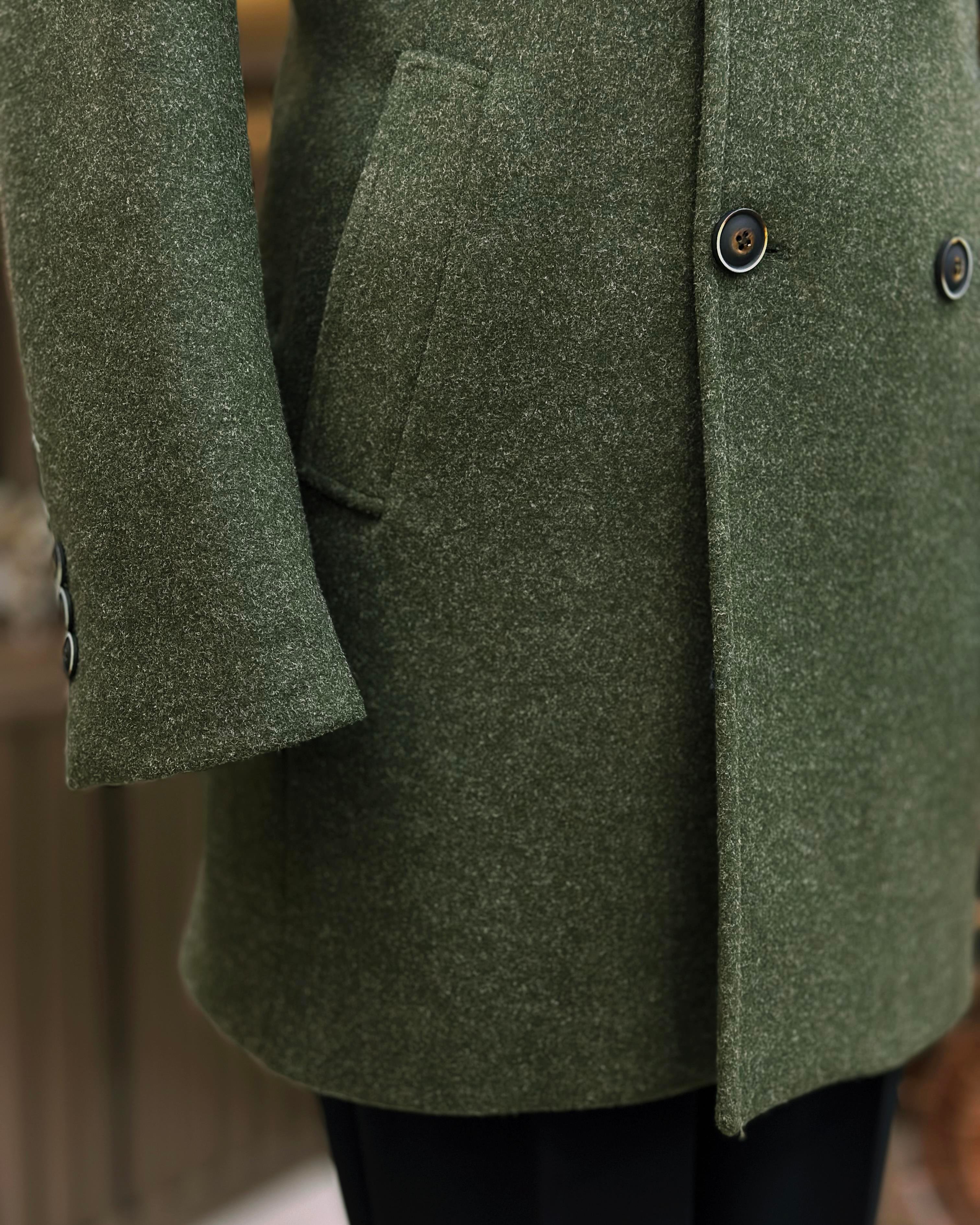 Italian style double-breasted wool-blend stamp men's coat green T11011