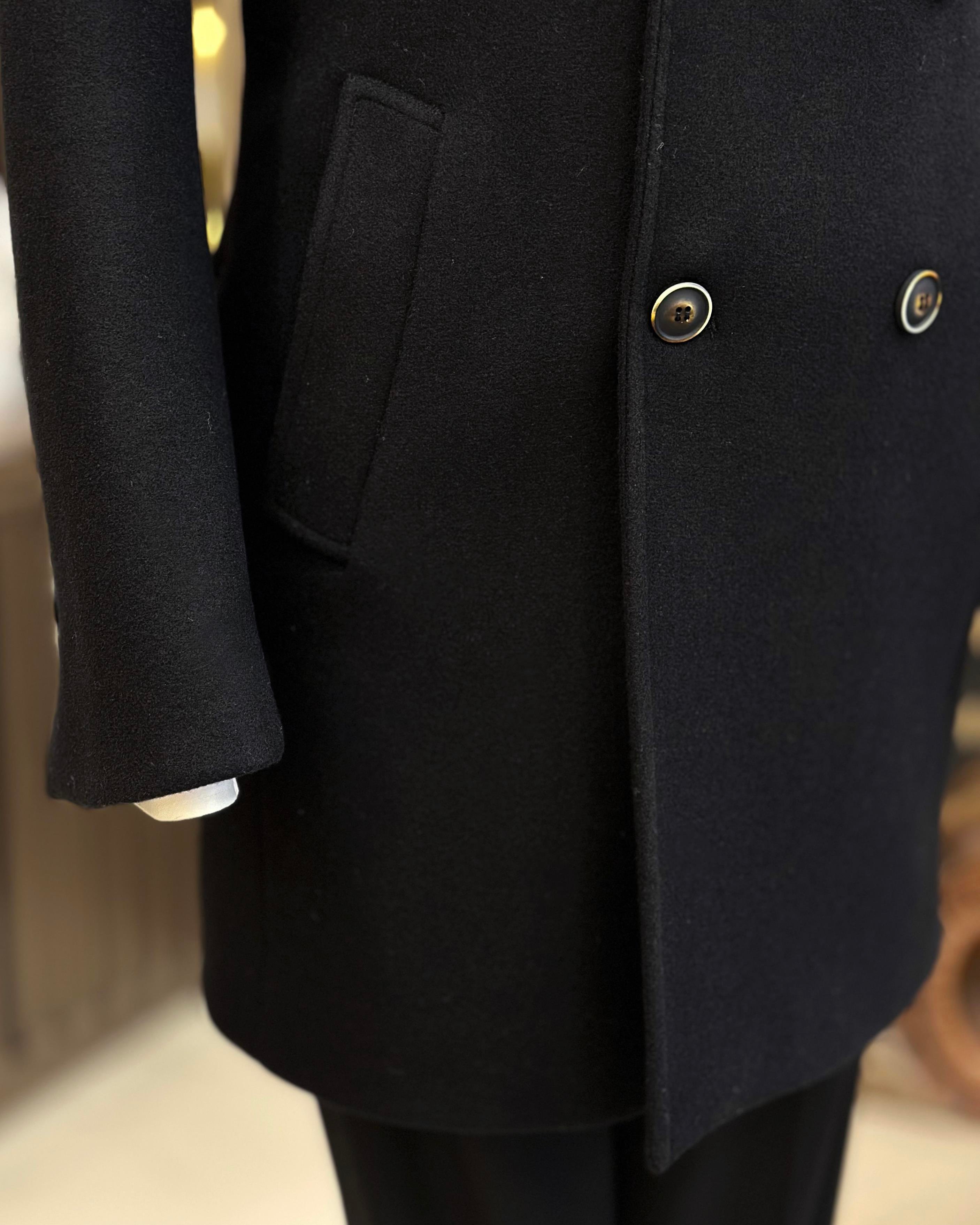 Italian style double-breasted wool-blend stamp men's coat black T11009