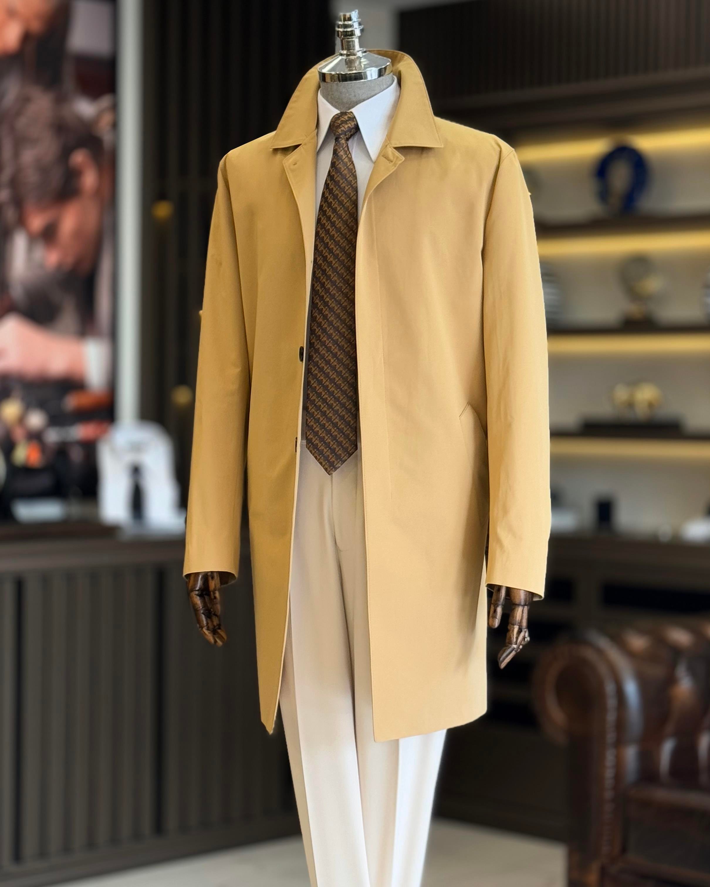 İtalyan stil mevsimlik erkek trençkot mont Camel T9568