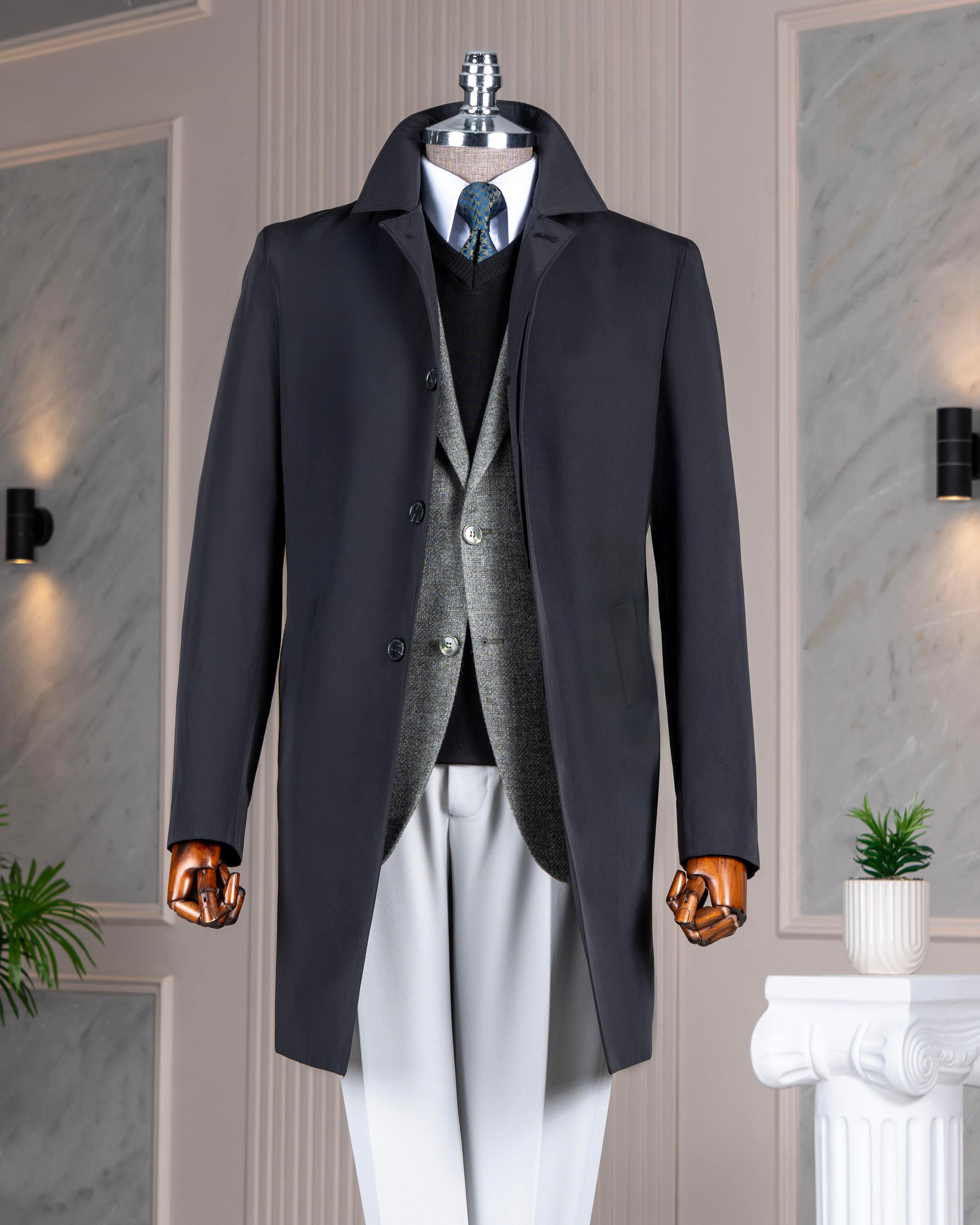 İtalyan stil mevsimlik erkek trençkot mont Siyah T7987