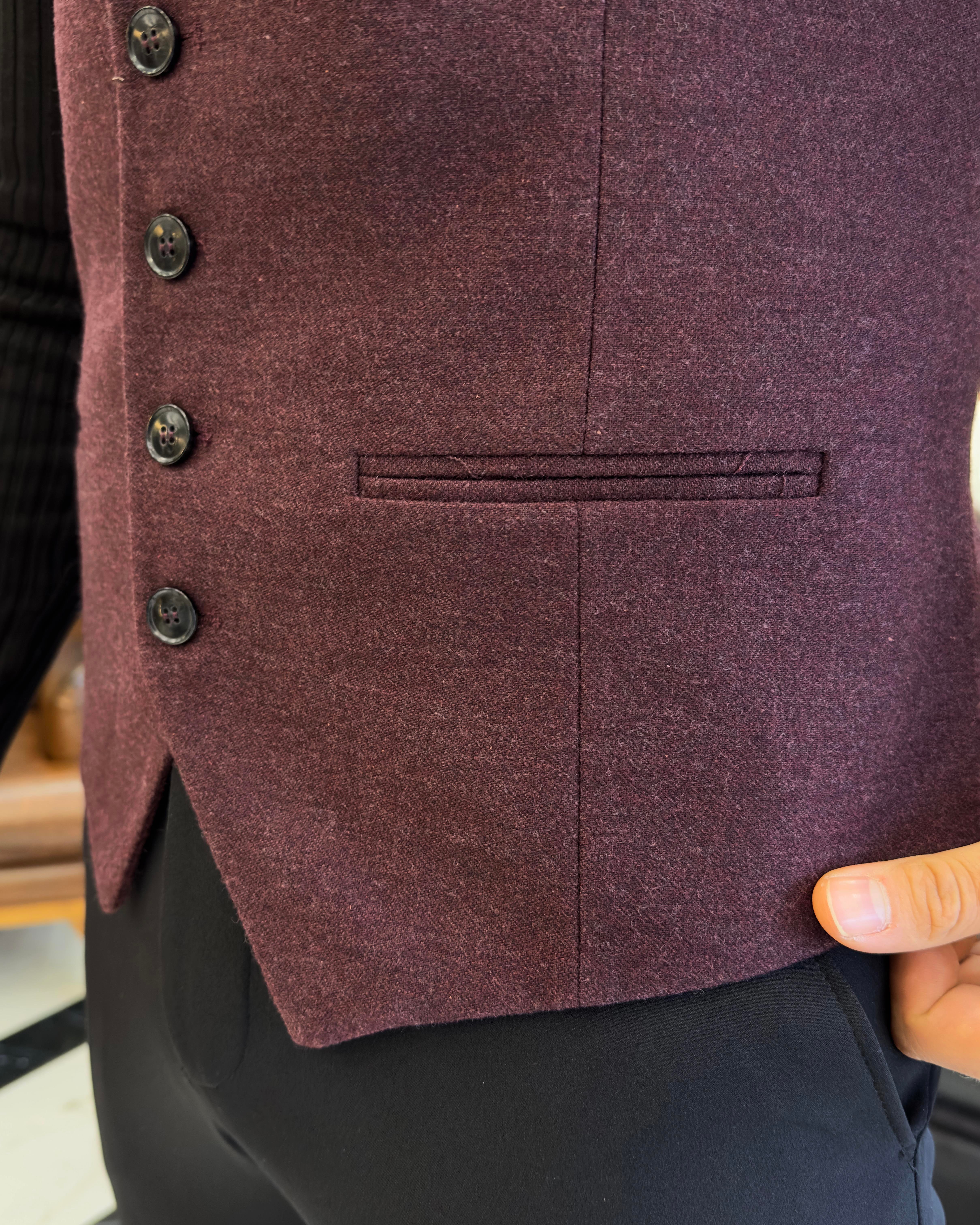 İtalyan stil mono yaka cepken yelek bordo T10477