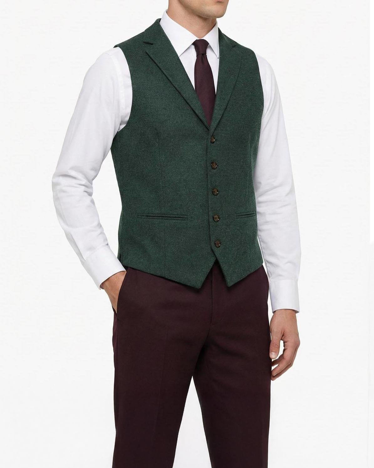 İtalyan stil mono yaka cepken yelek yeşil T10476