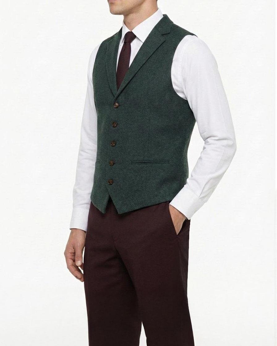 İtalyan stil mono yaka cepken yelek yeşil T10476