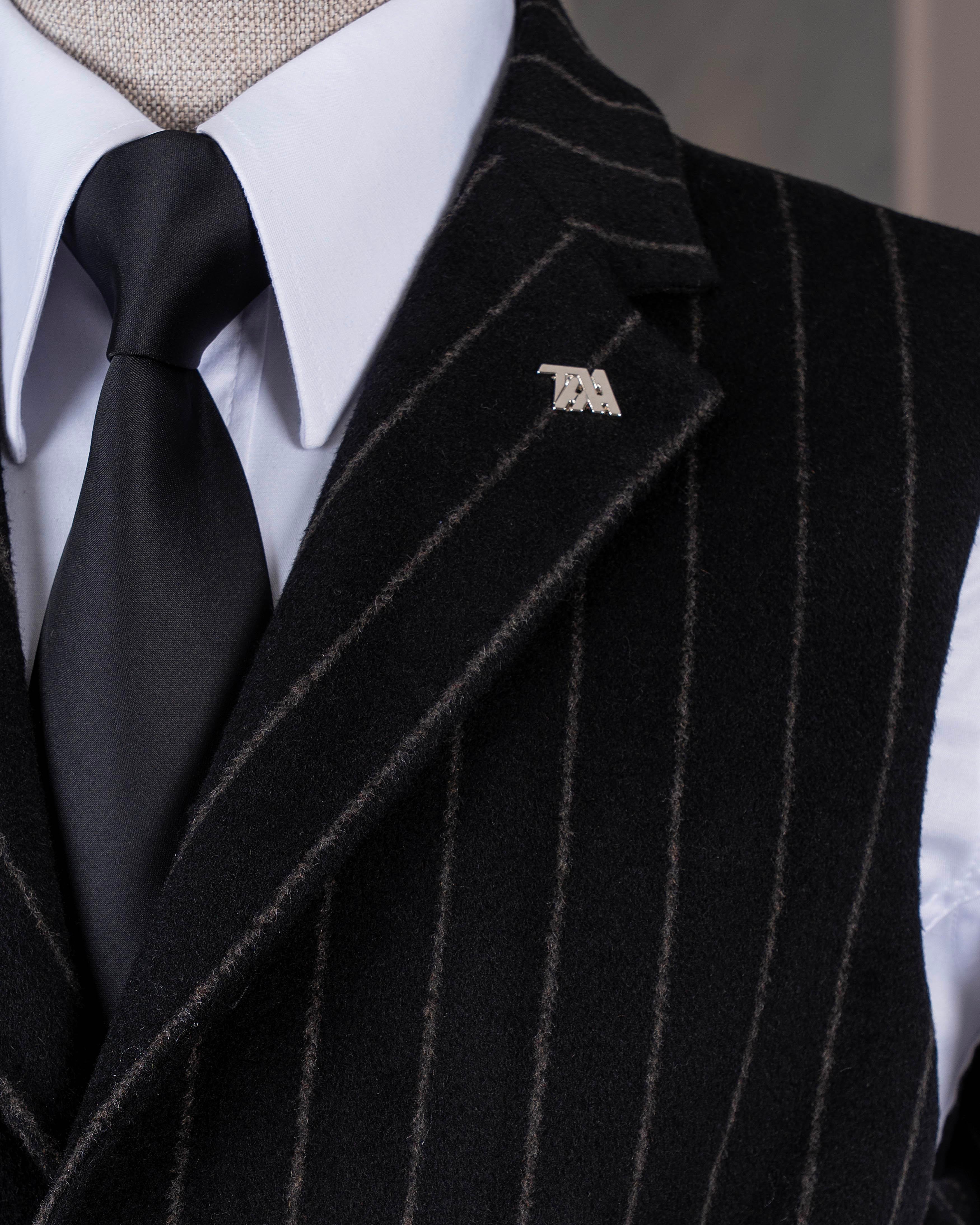 İtalyan stil mono yaka çizgili kaşe cepken yelek siyah T20012-01