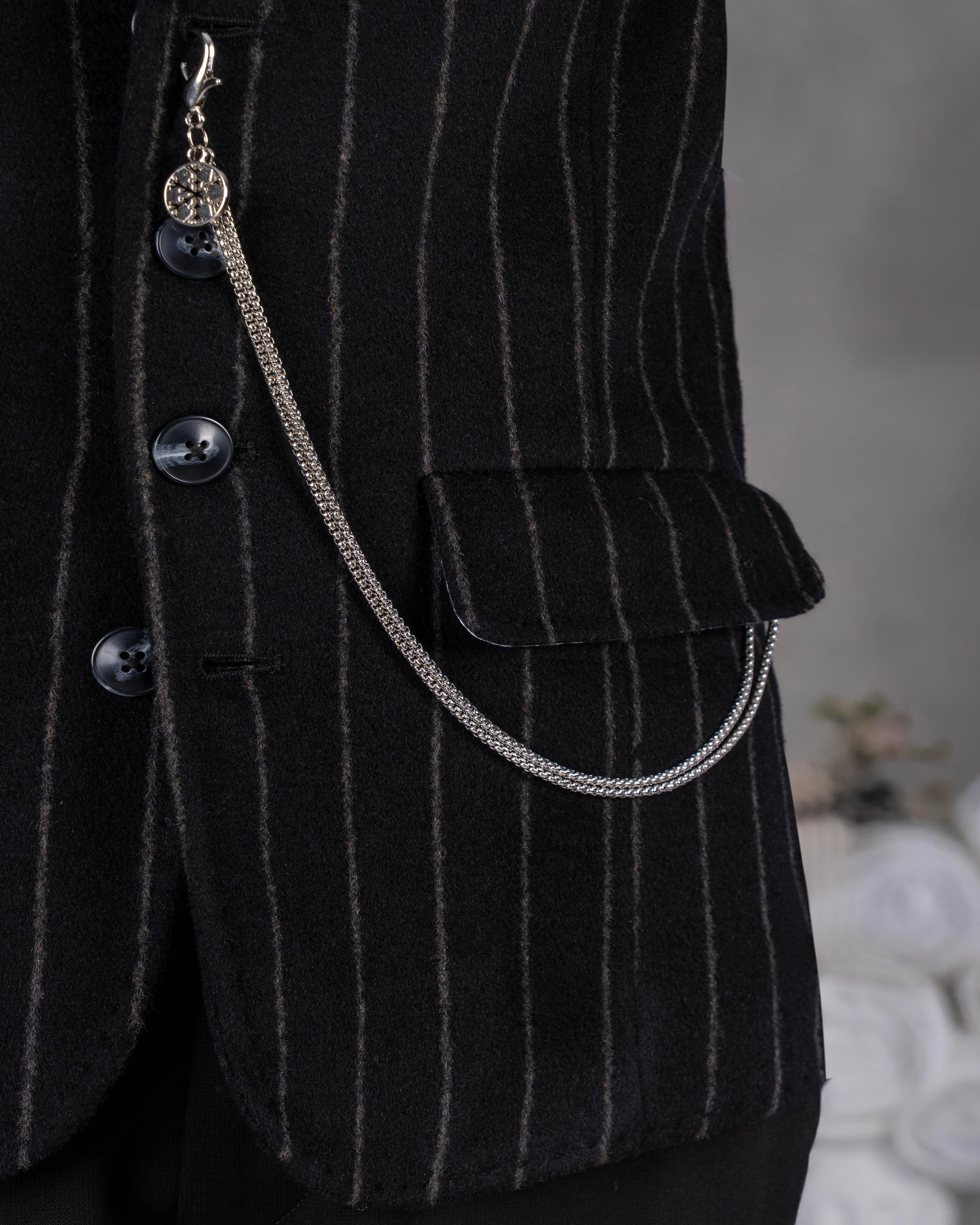 İtalyan stil mono yaka çizgili kaşe cepken yelek siyah T20012-01