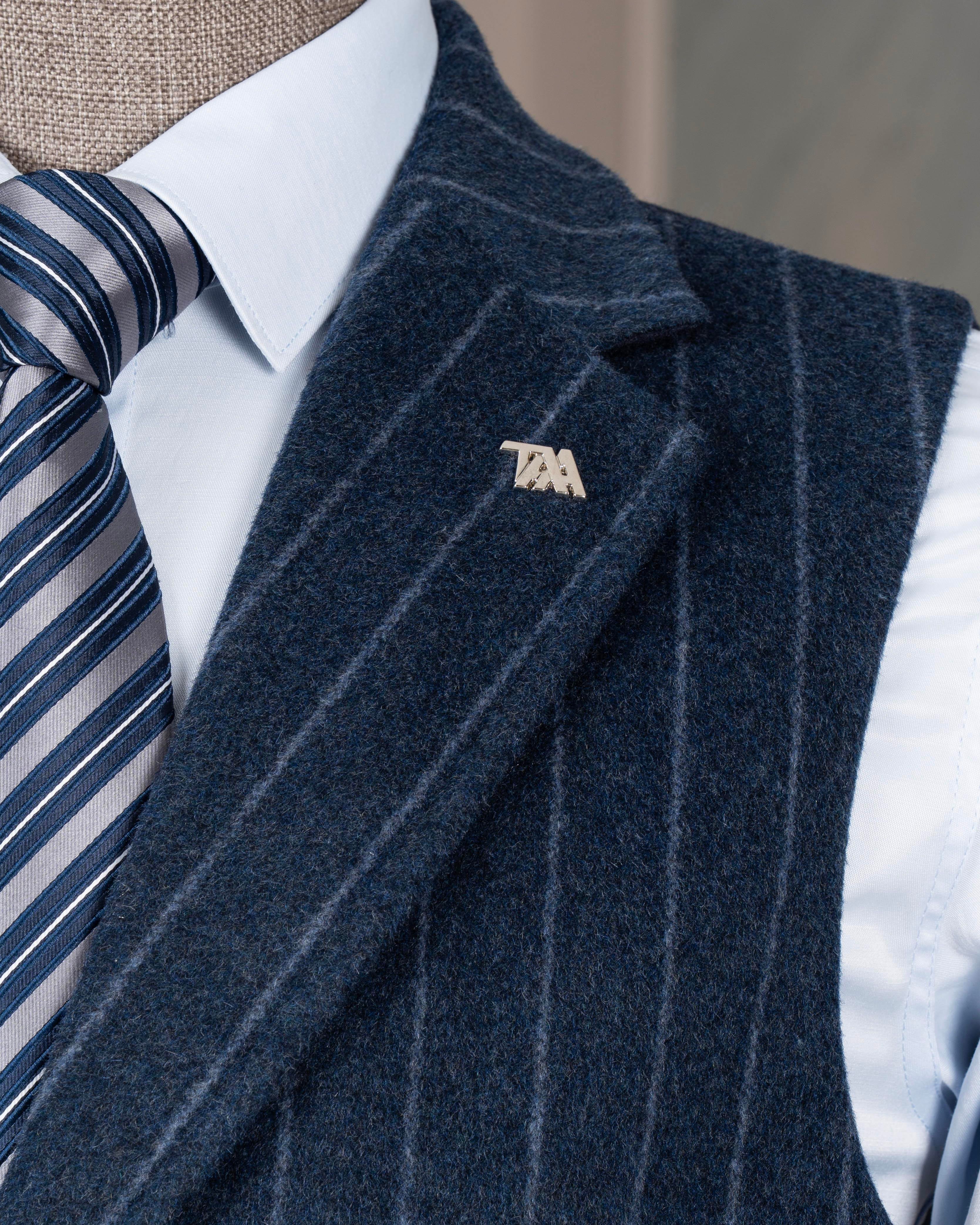 İtalyan stil mono yaka çizgili kaşe cepken yelek lacivert T20012-02