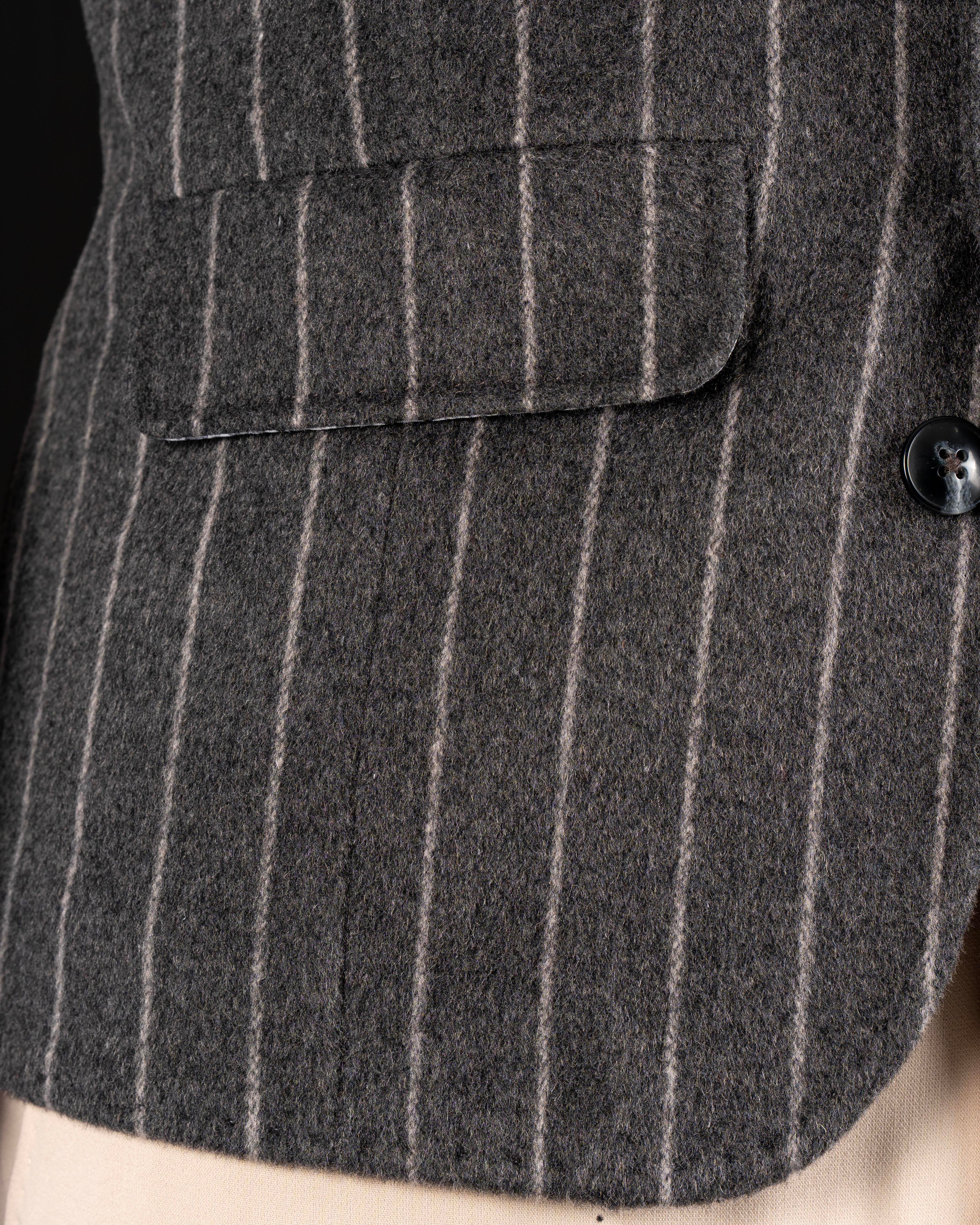 İtalyan stil mono yaka çizgili kaşe cepken yelek antrasit T20012-08