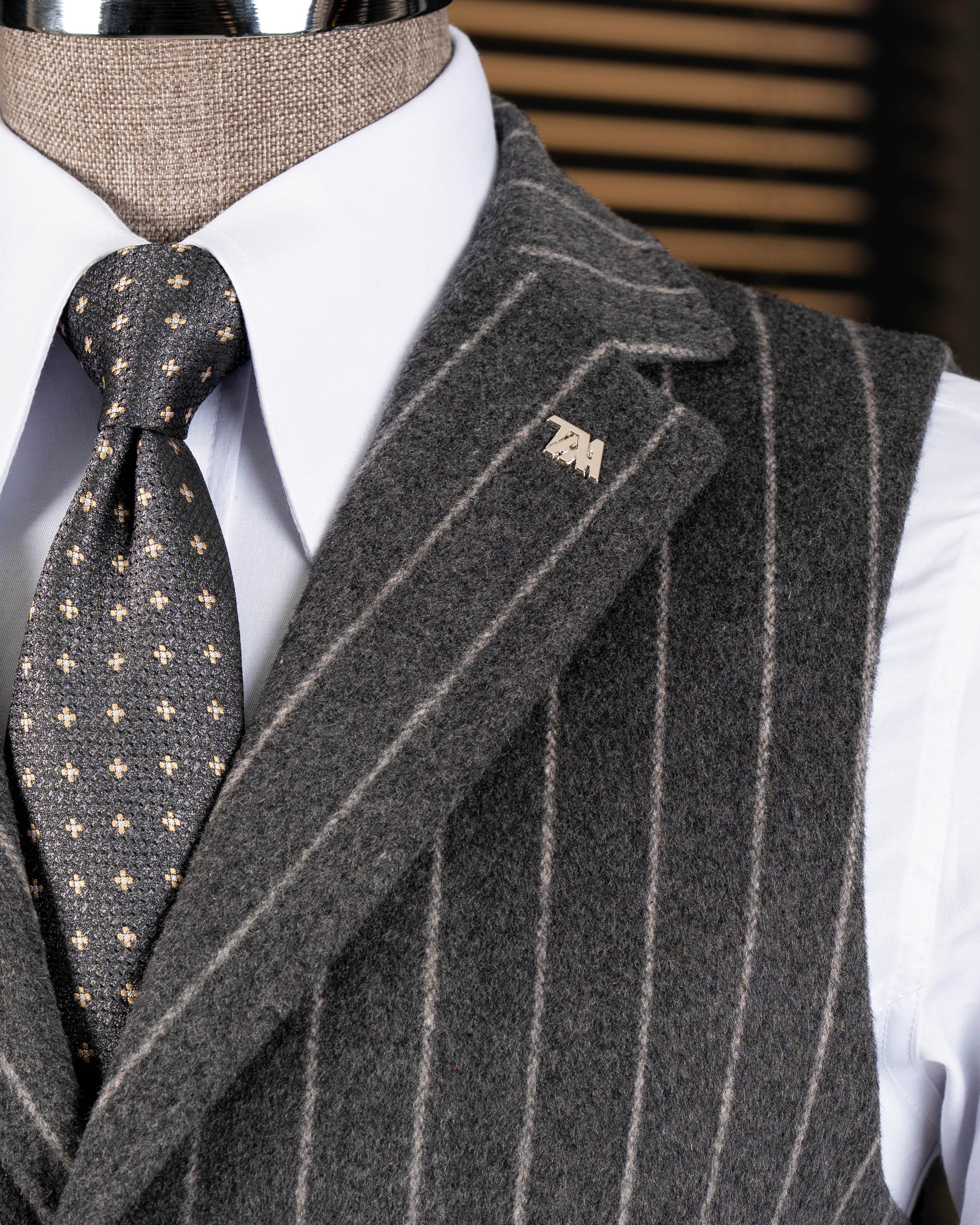 İtalyan stil mono yaka çizgili kaşe cepken yelek antrasit T20012-08