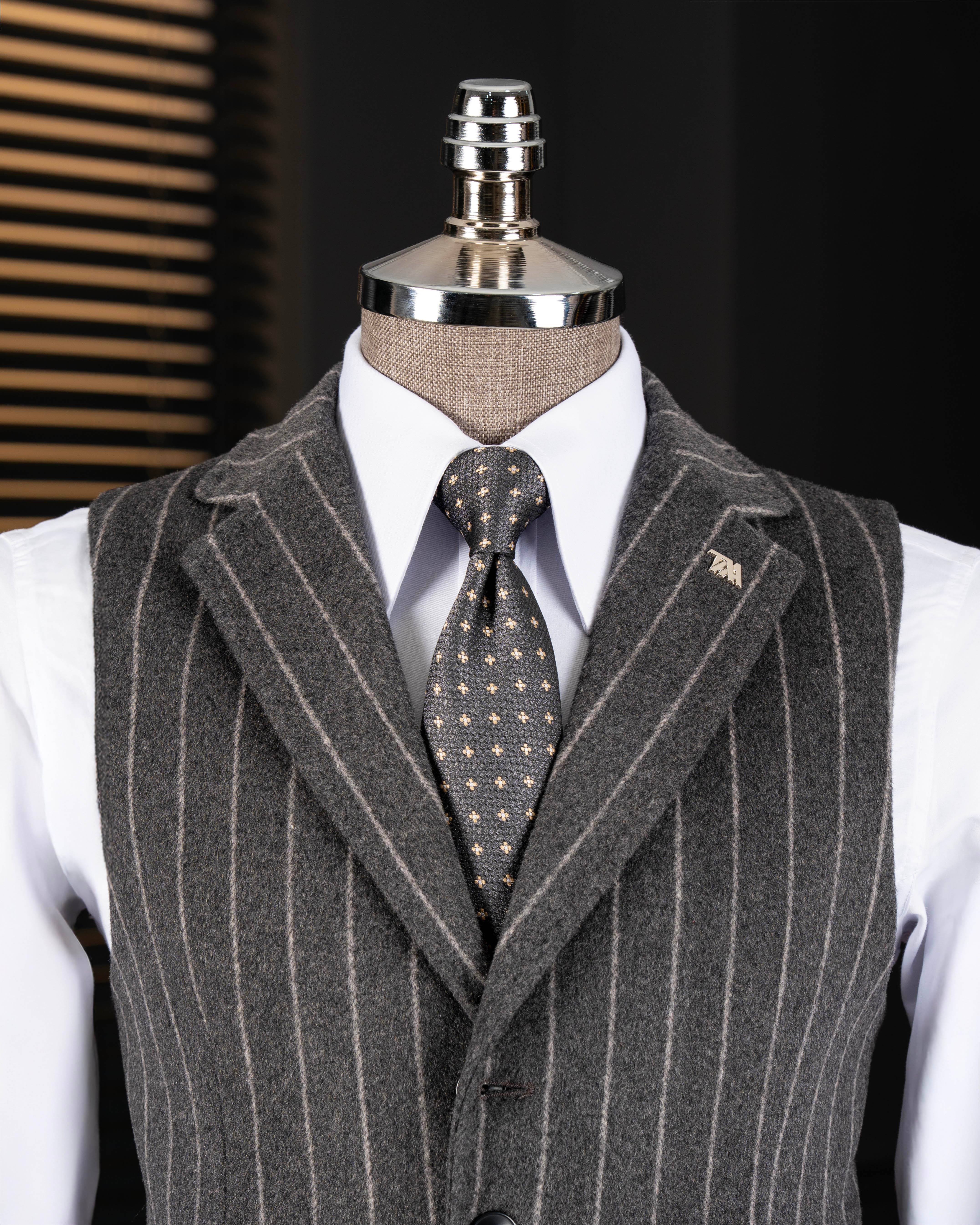 İtalyan stil mono yaka çizgili kaşe cepken yelek antrasit T20012-08