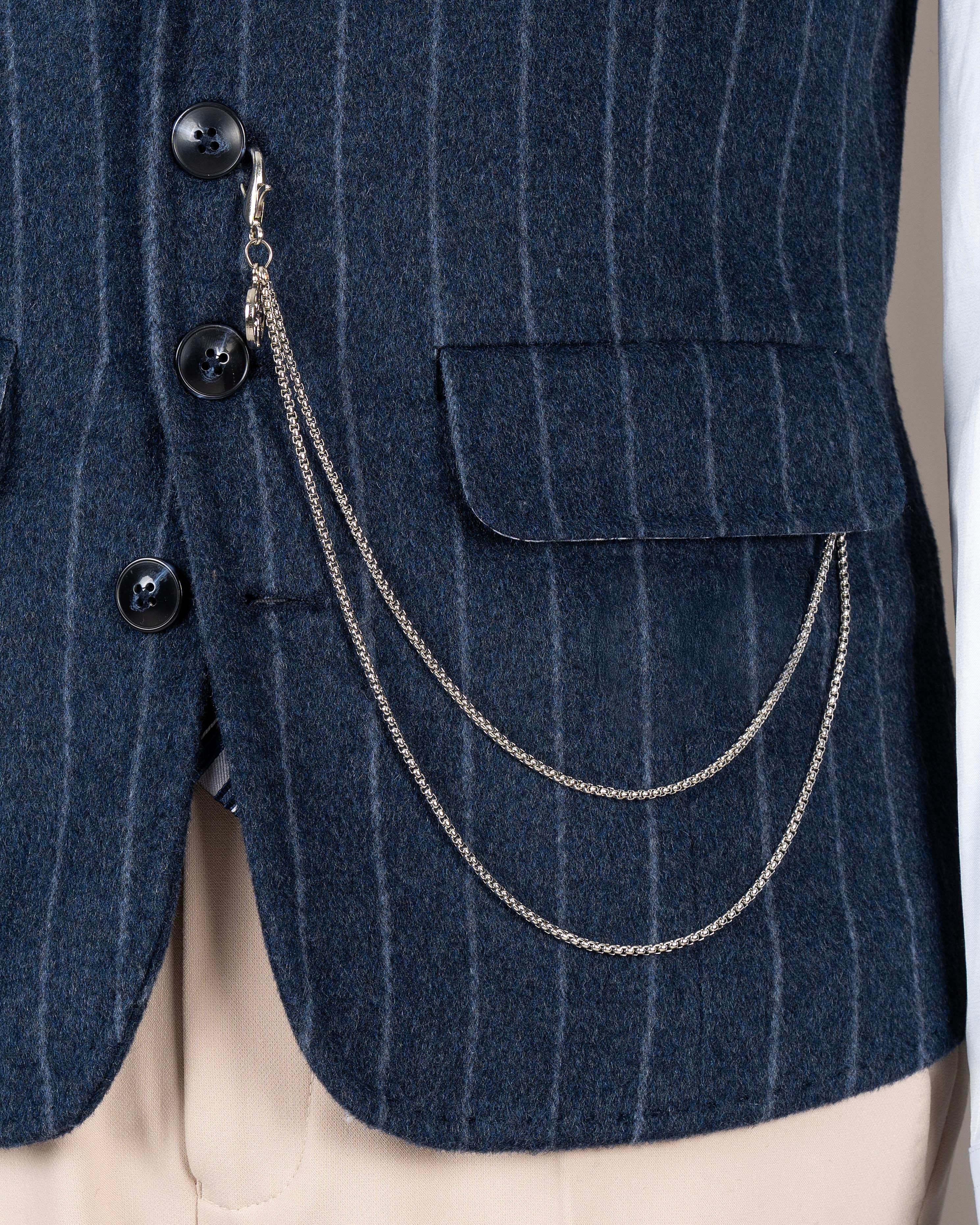 İtalyan stil mono yaka çizgili kaşe cepken yelek lacivert T20012-02