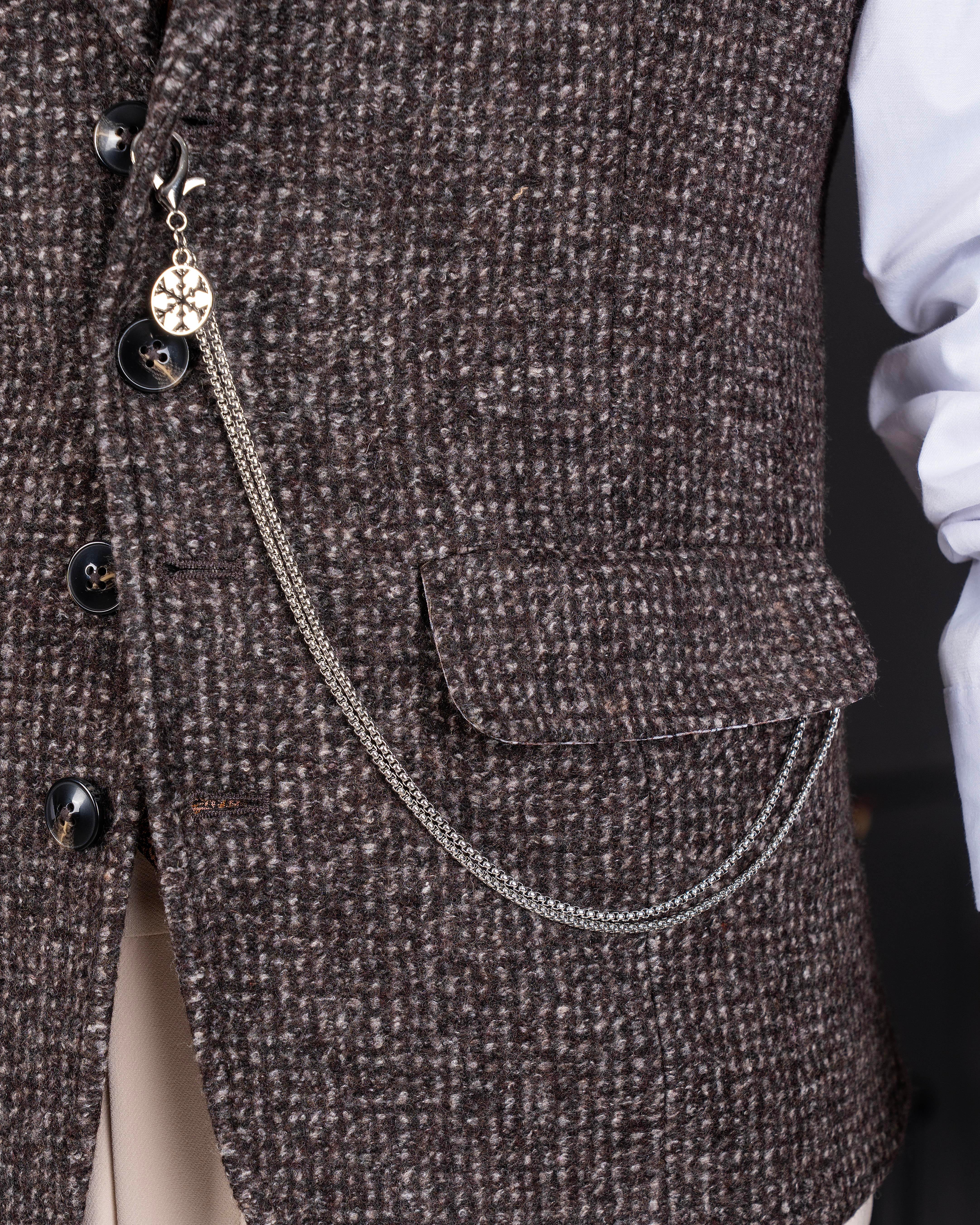 İtalyan stil mono yaka desenli kaşe cepken yelek kahverengi T20013-03