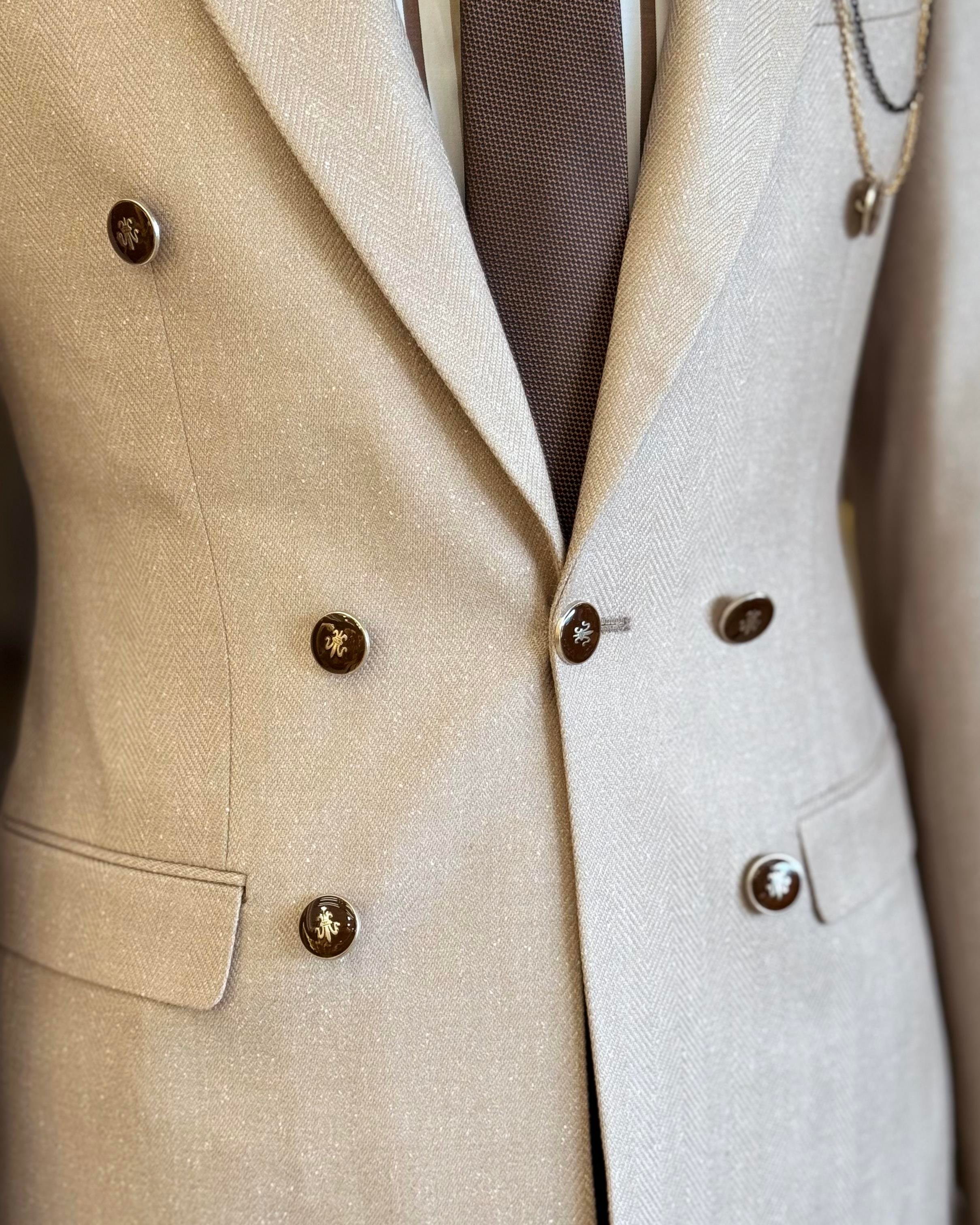 Italian style mono collar button detailed men's jacket beige T10551