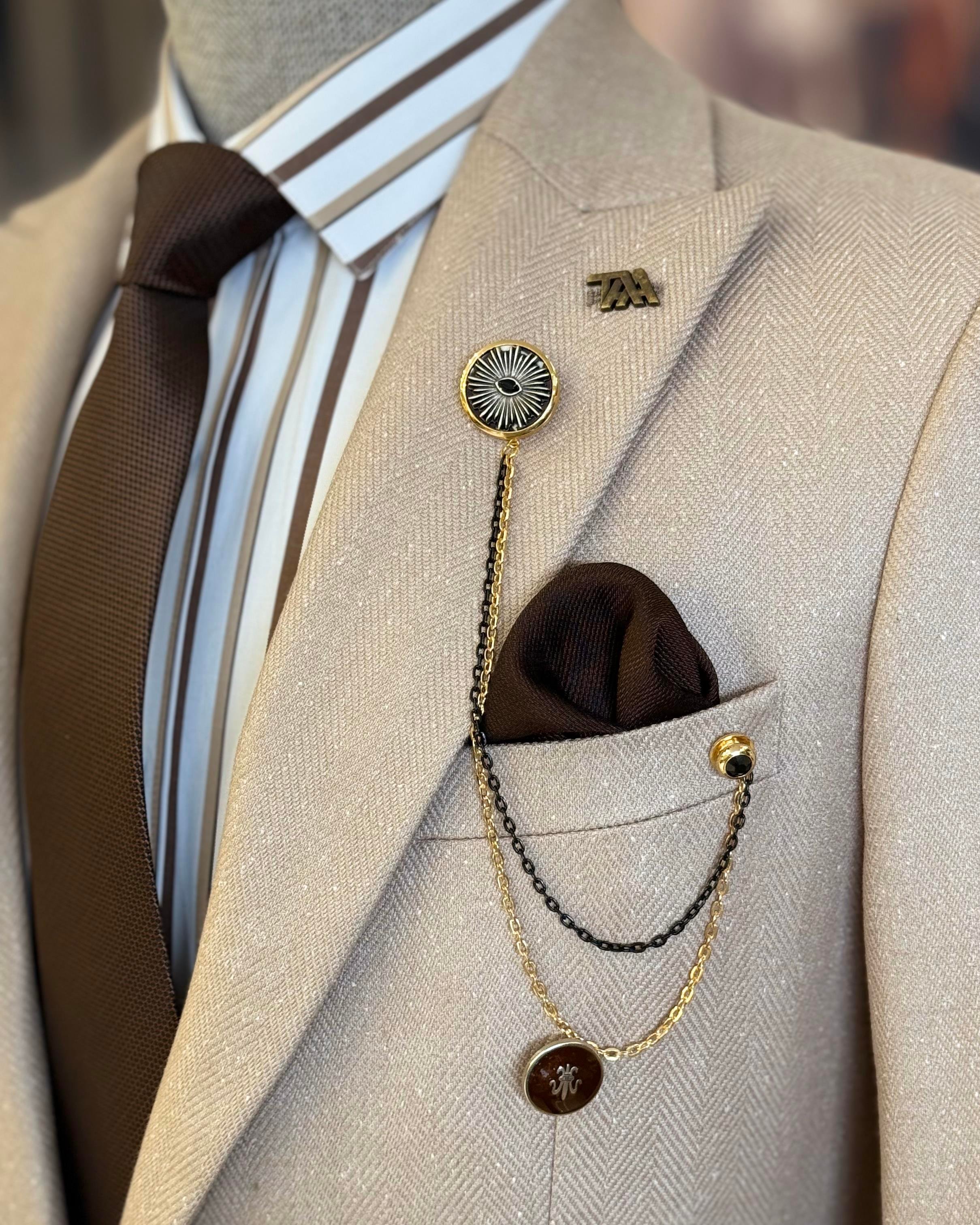 Italian style mono collar button detailed men's jacket beige T10551