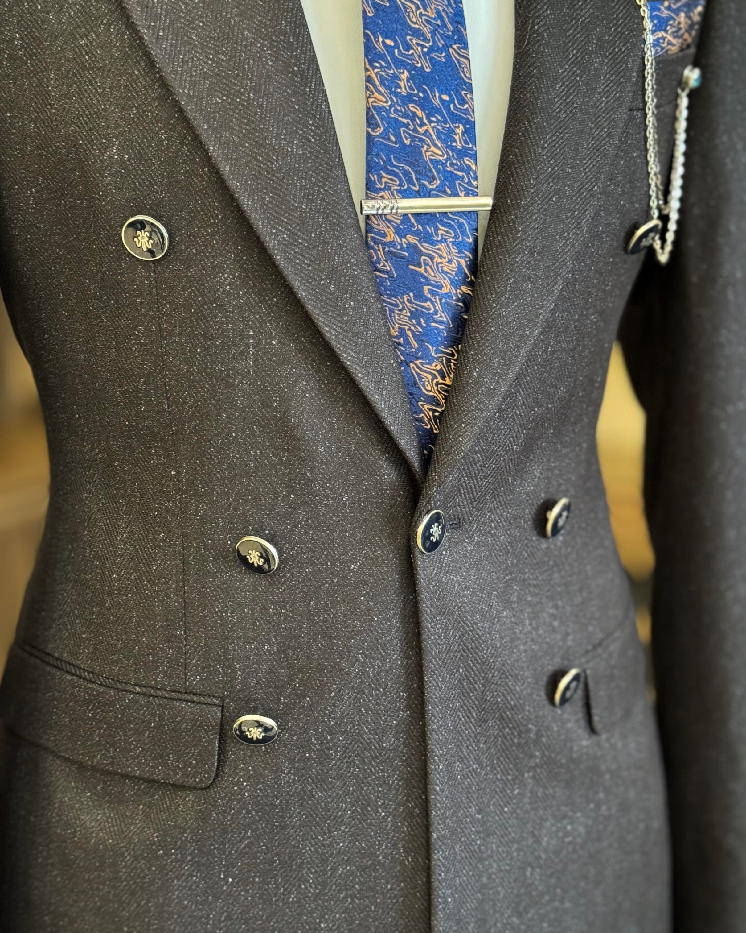Italian style mono collar button detailed men's jacket dark blue T10546