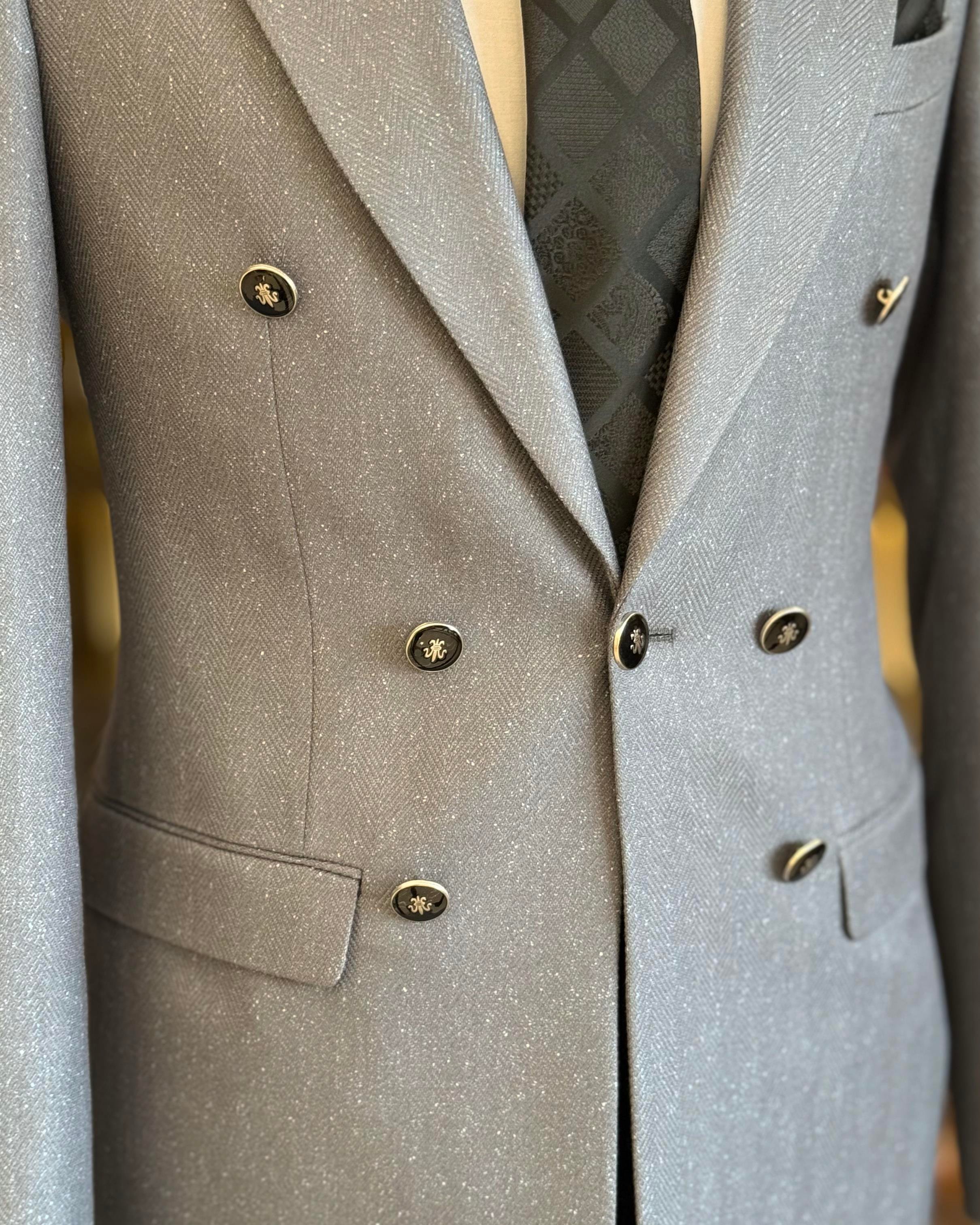 Italian style mono collar button detailed men's jacket gray T10550