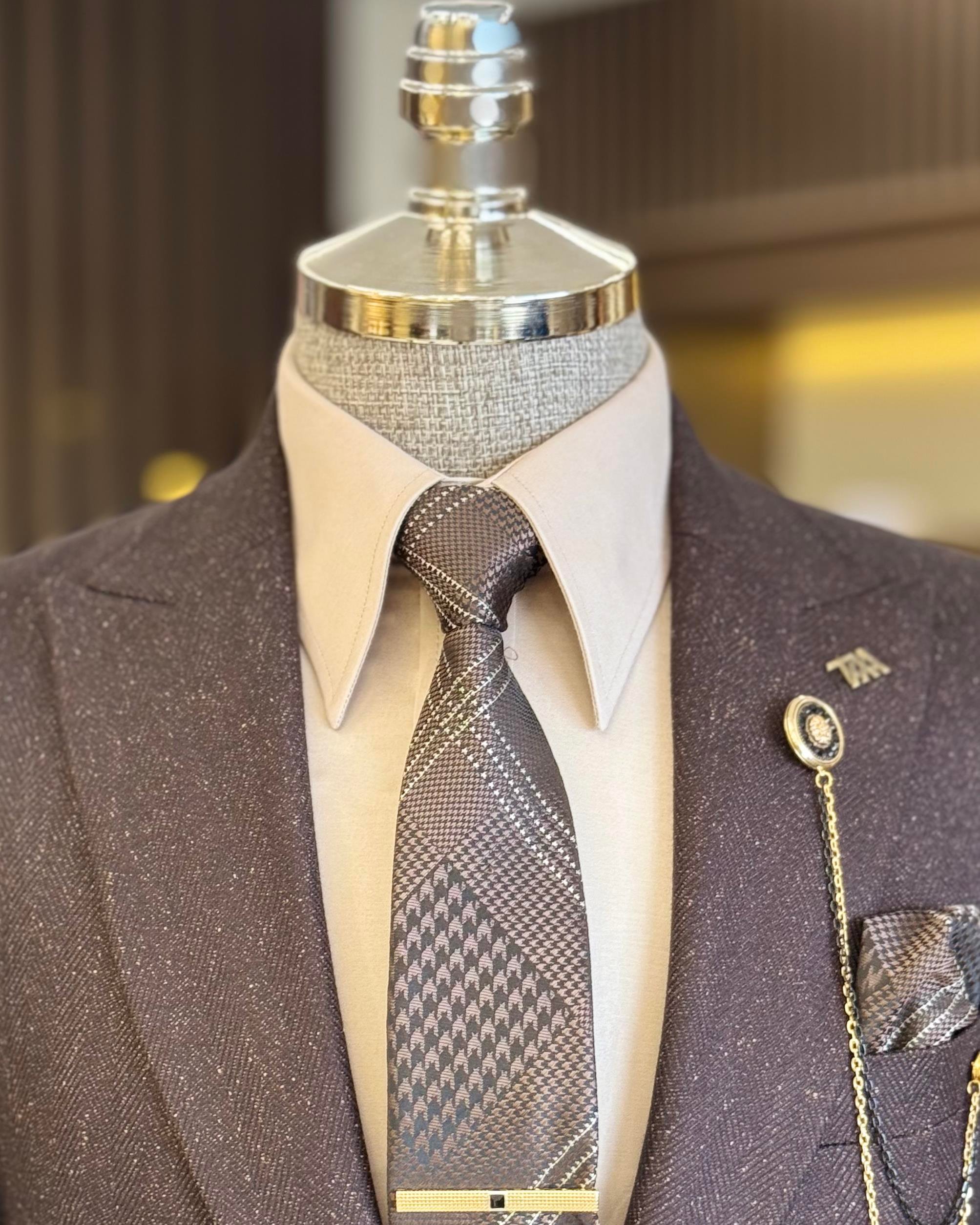 Italian style mono collar button detailed men's jacket brown T10547