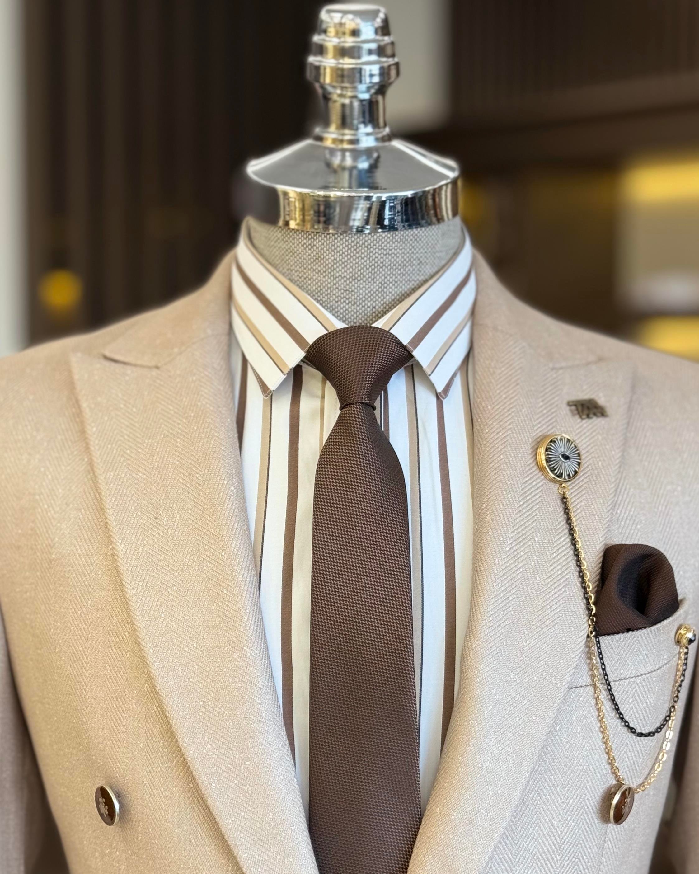 Italian style mono collar button detailed men's jacket beige T10551