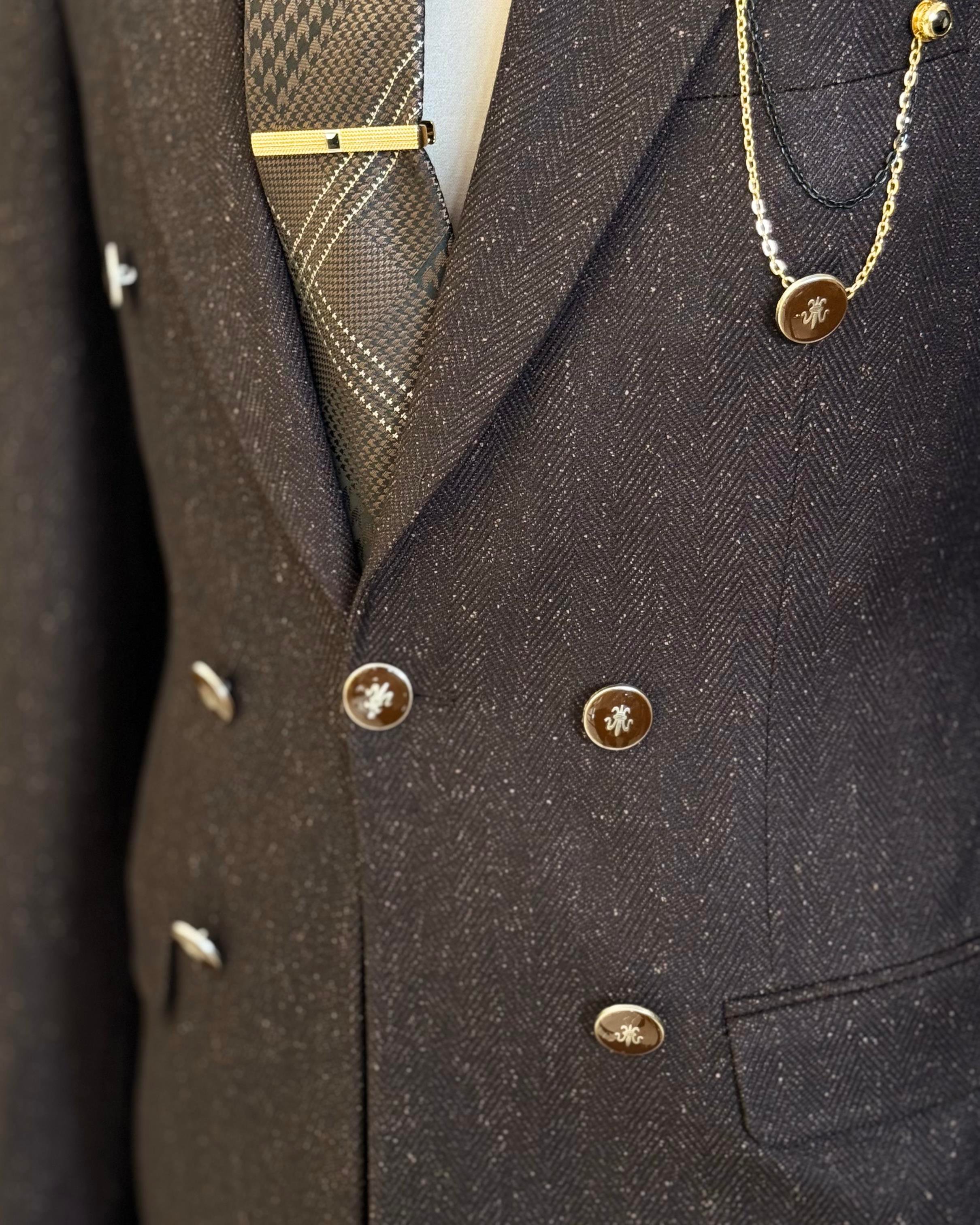 Italian style mono collar button detailed men's jacket brown T10547