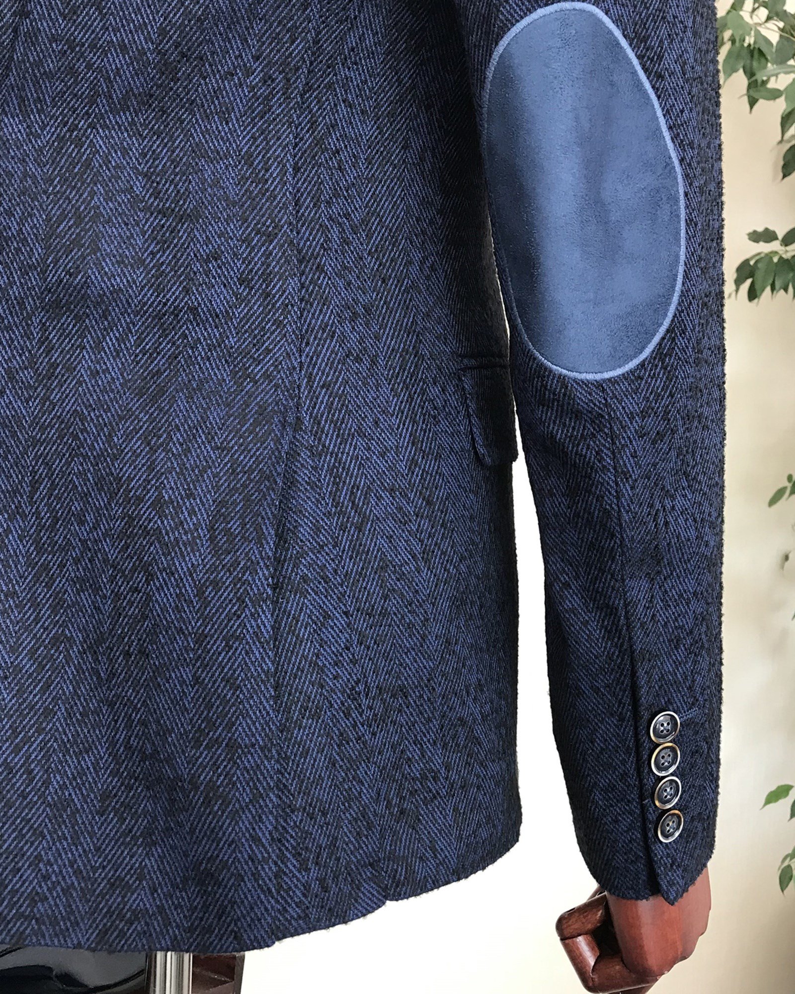 İtalyan stil  mono yaka erkek tek ceket Saks T8565