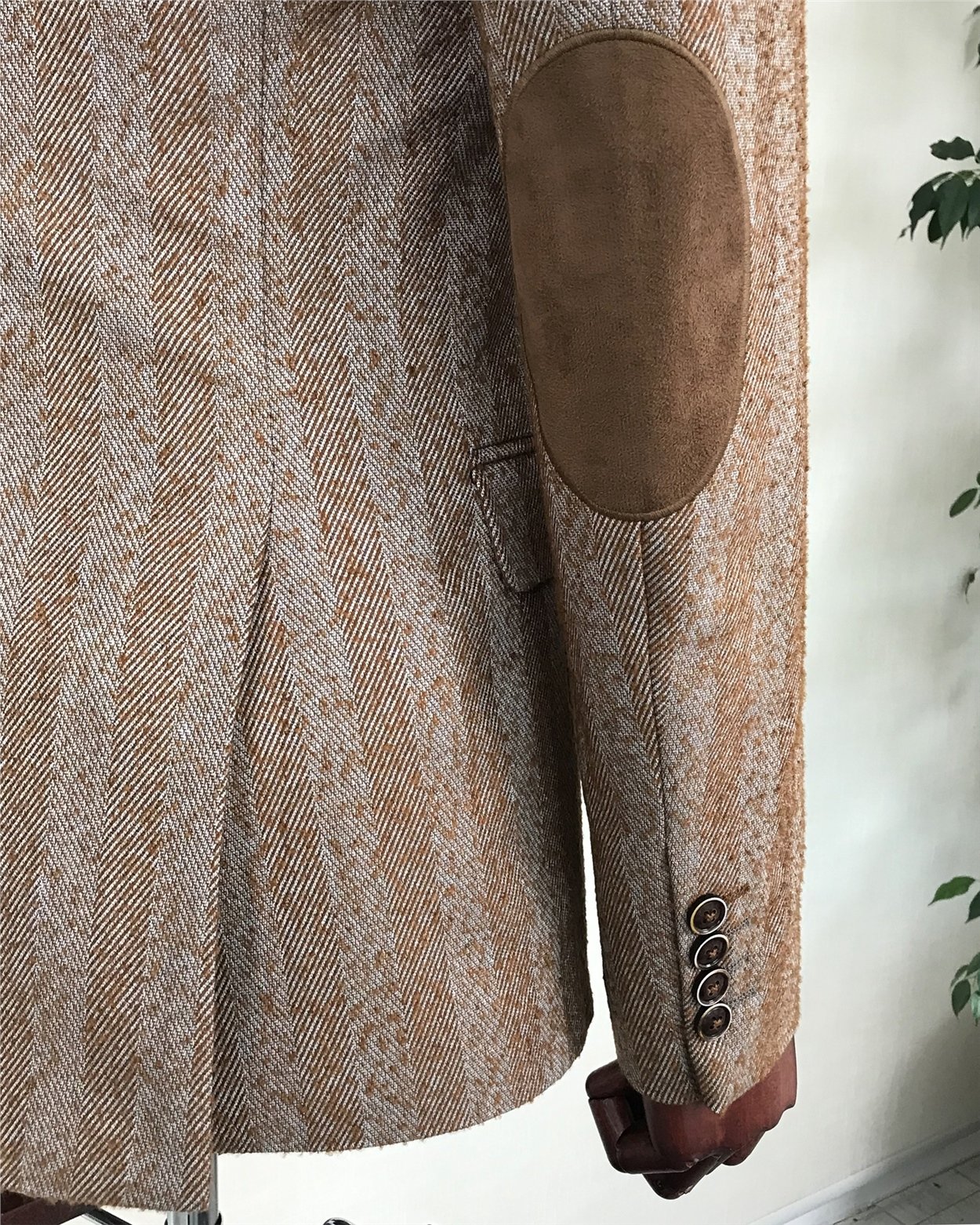 İtalyan stil  mono yaka erkek tek ceket Camel T8568