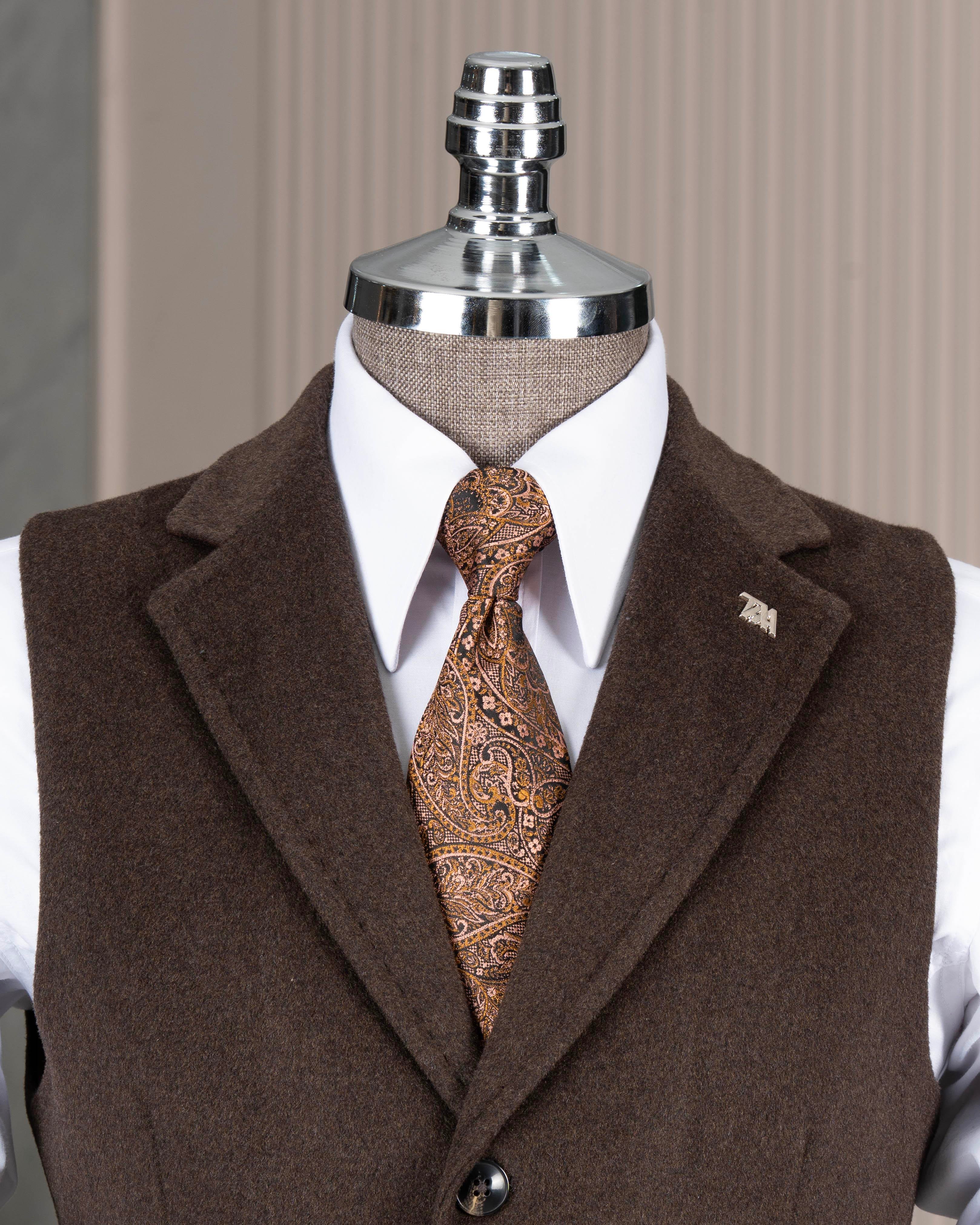 İtalyan stil mono yaka kaşe cepken yelek kahverengi T20014-03