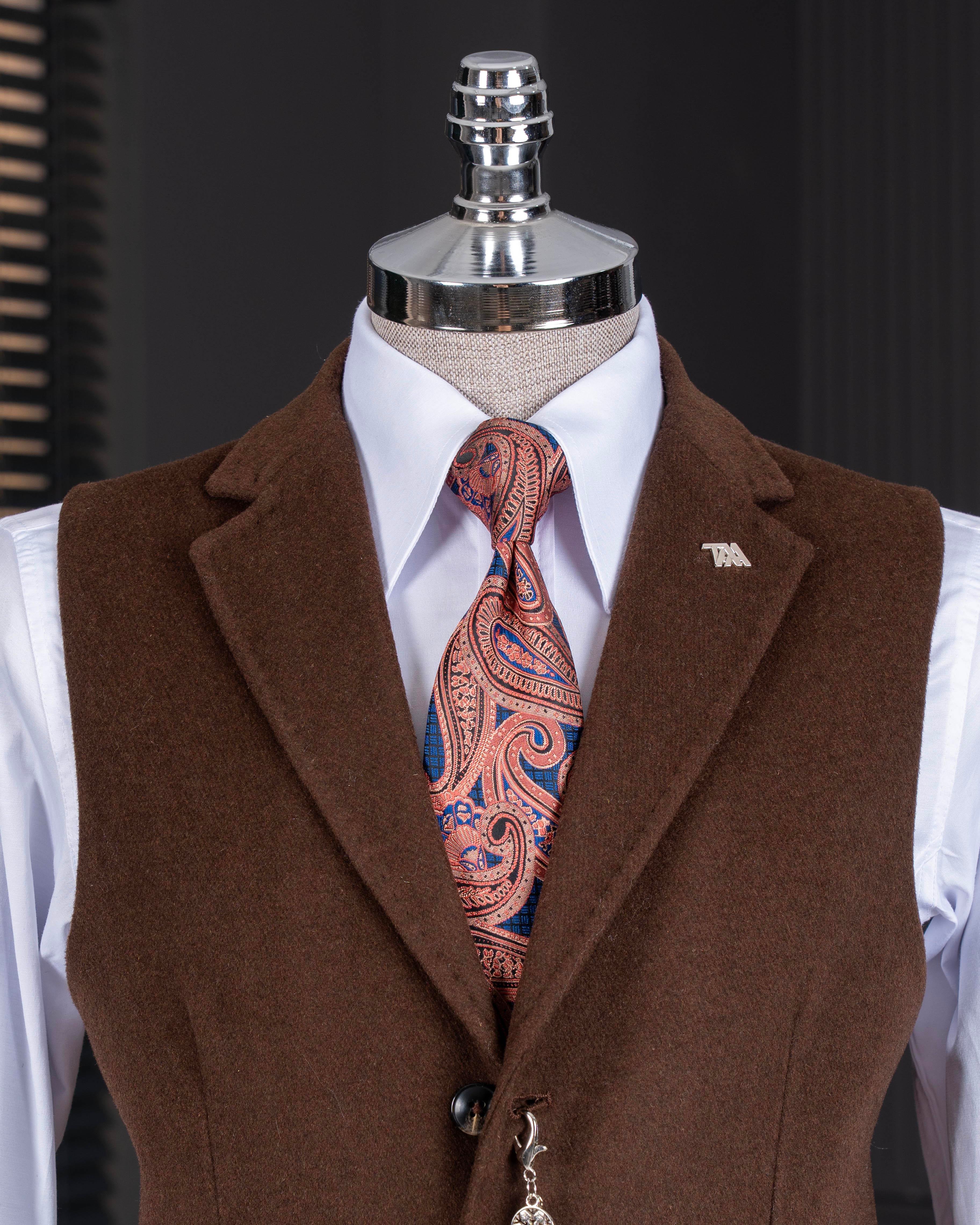 İtalyan stil mono yaka kaşe cepken yelek açık kahverengi T20014-31