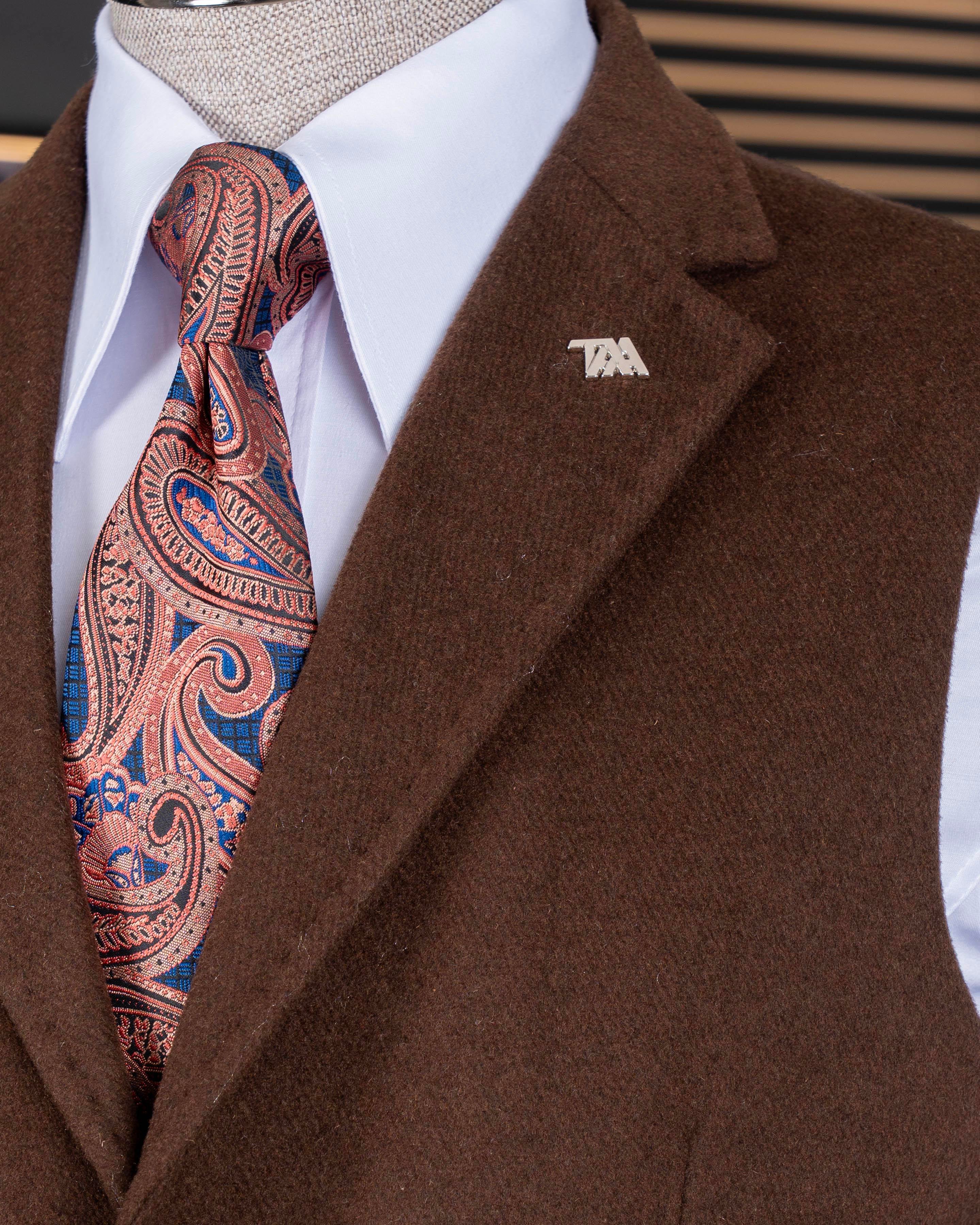 İtalyan stil mono yaka kaşe cepken yelek açık kahverengi T20014-31