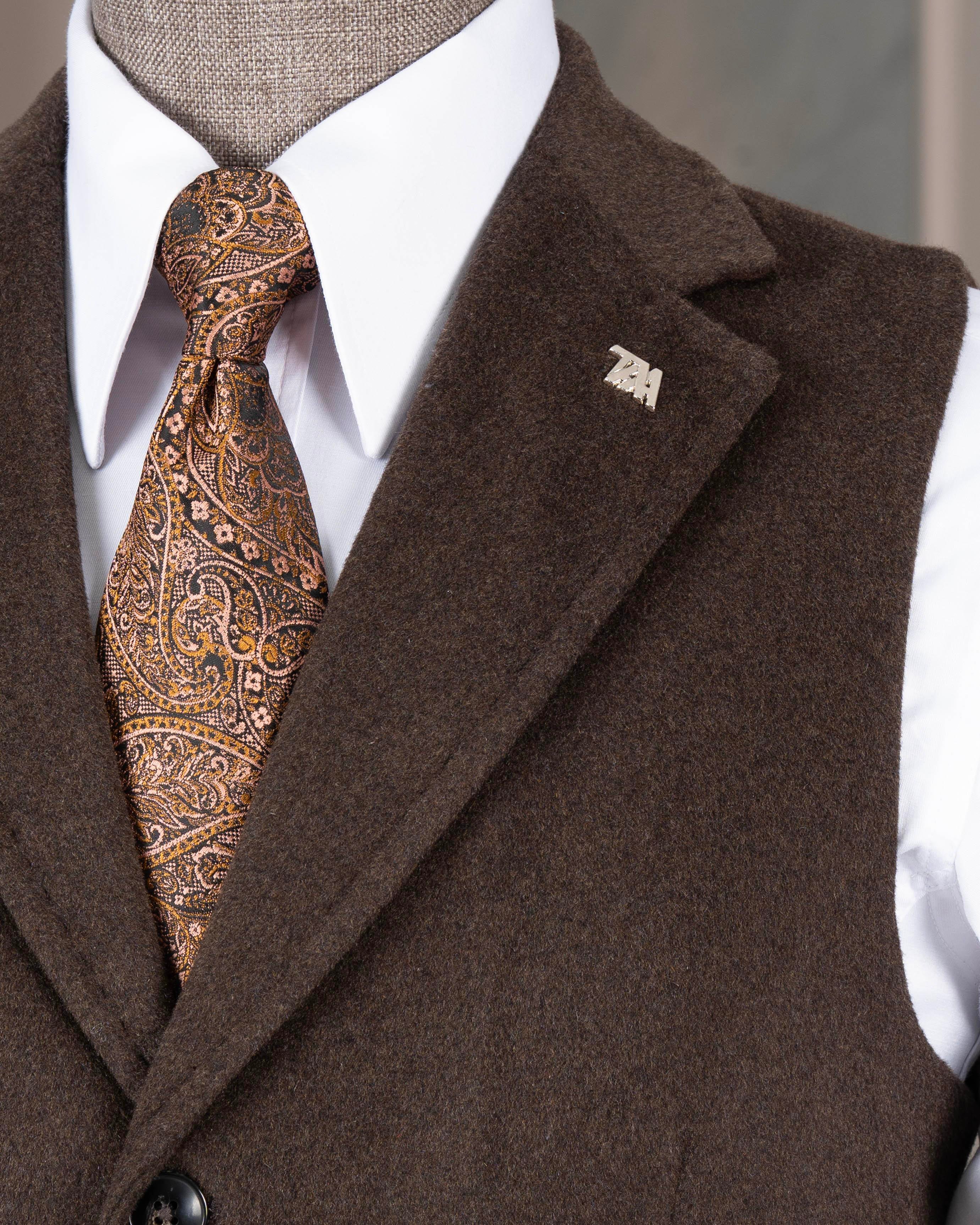 İtalyan stil mono yaka kaşe cepken yelek kahverengi T20014-03