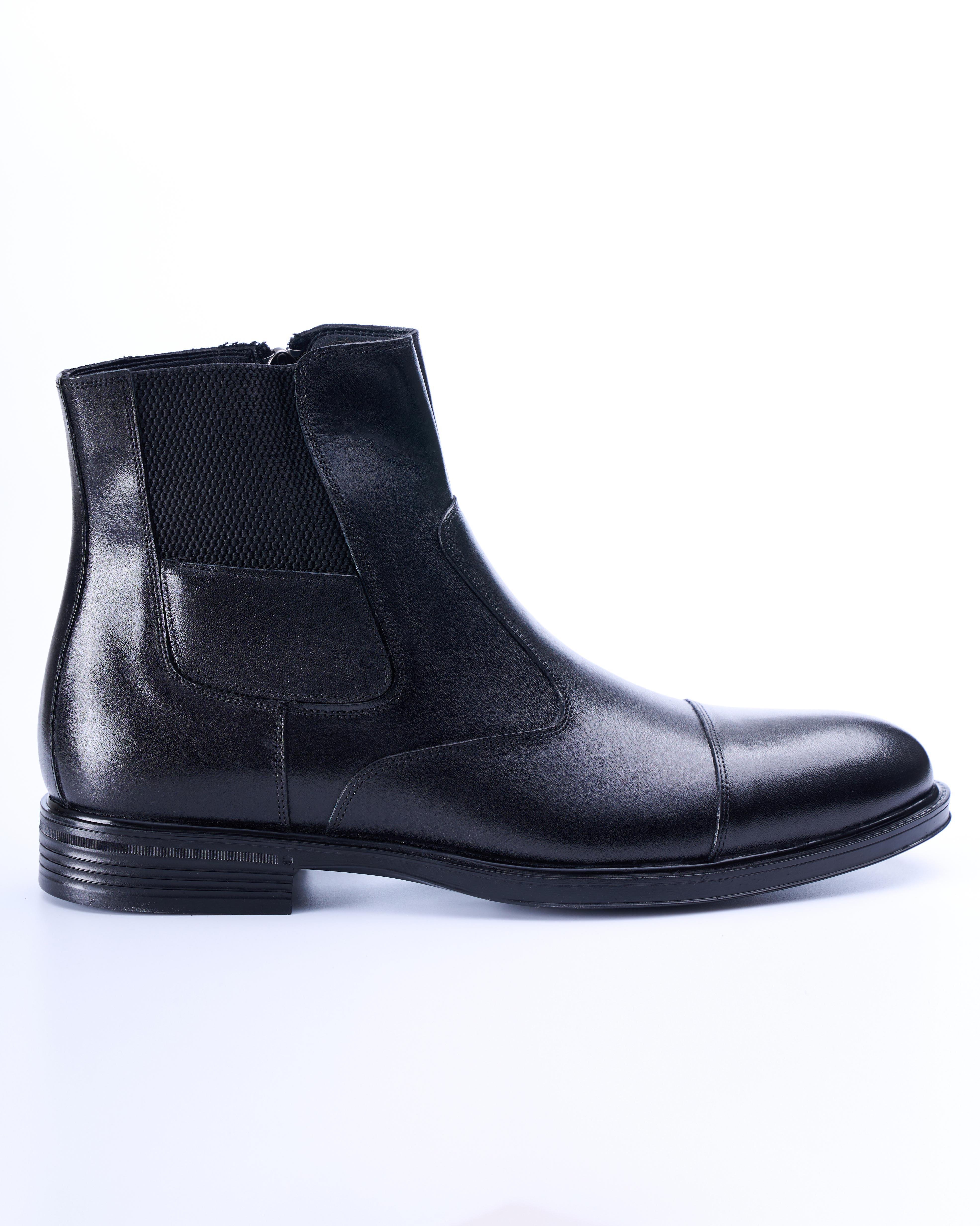 Italian style natural leather winter men's boots black T13424