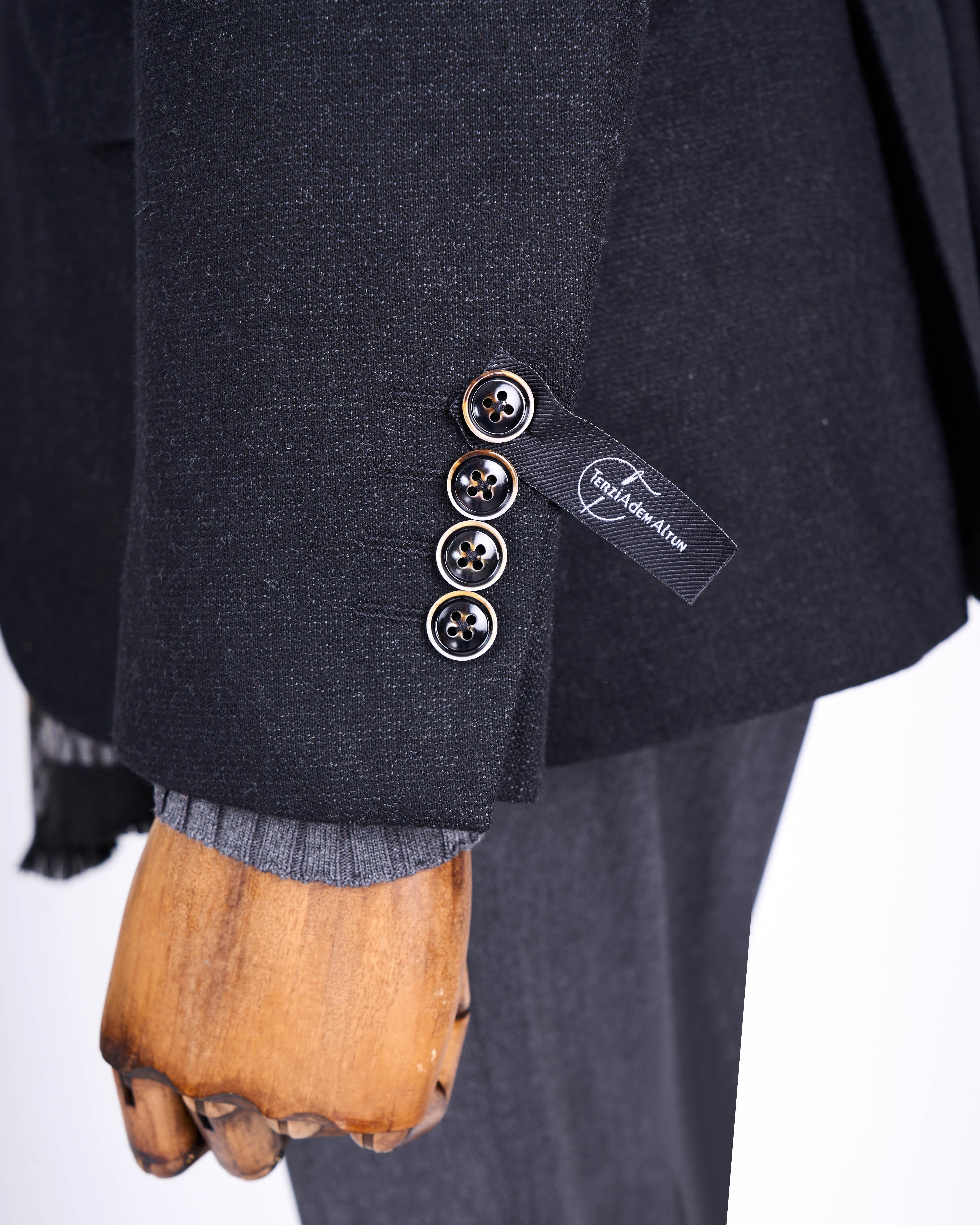 İtalyan stil slim fit 4 drop  mono yaka erkek tek ceket siyah T13485