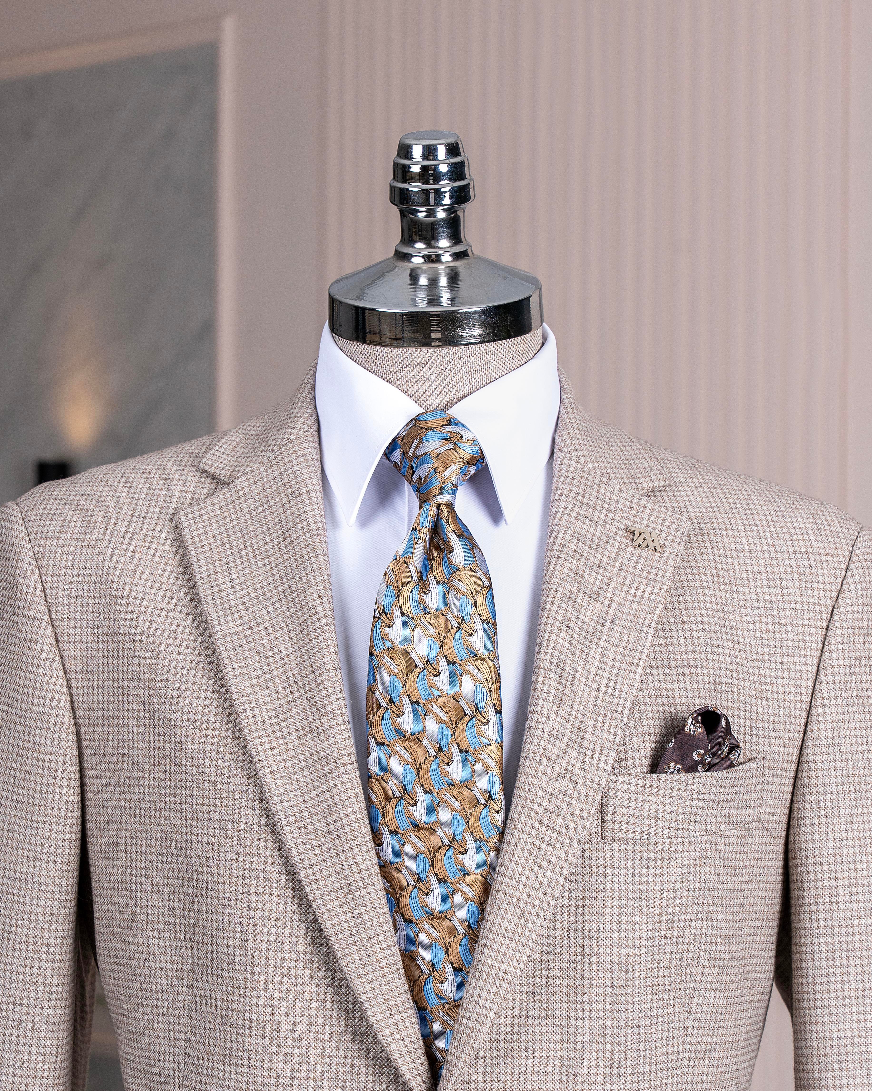 Italian style slim fit 4 drop mono collar men's single jacket beige T13535