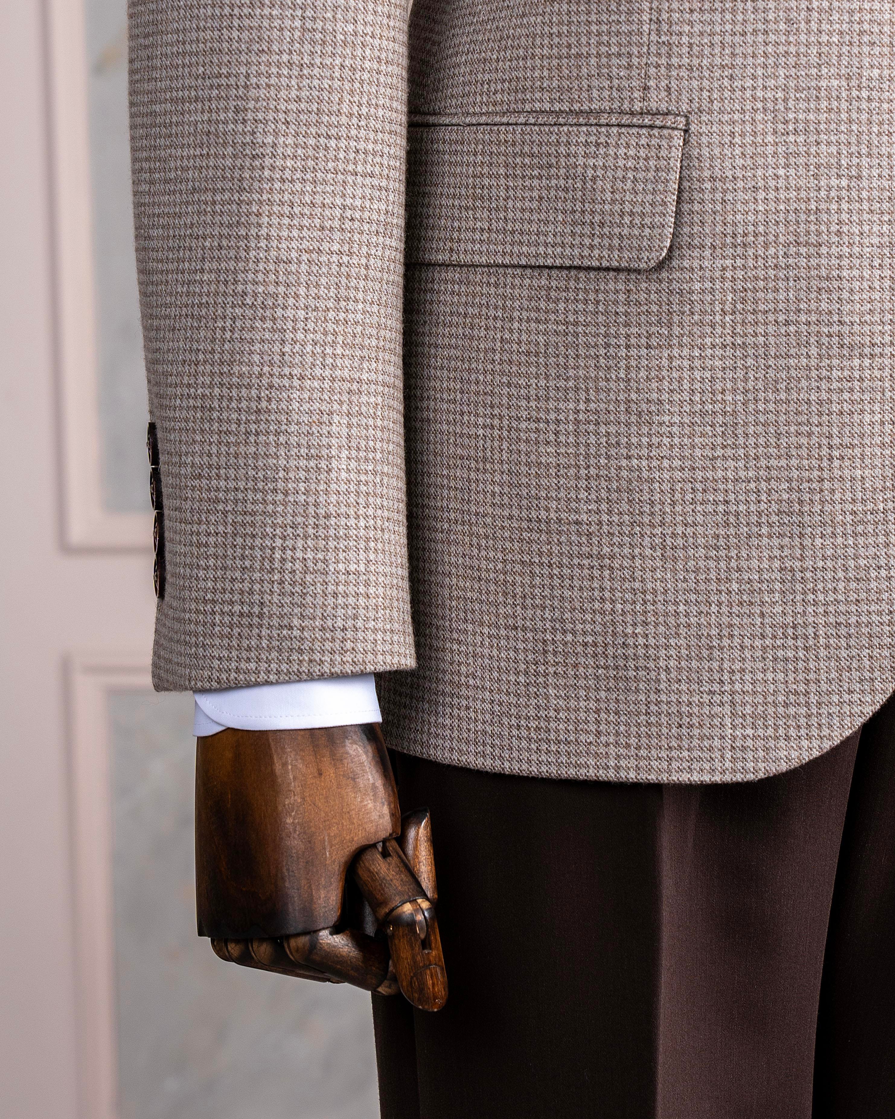 Italian style slim fit 4 drop mono collar men's single jacket beige T13535