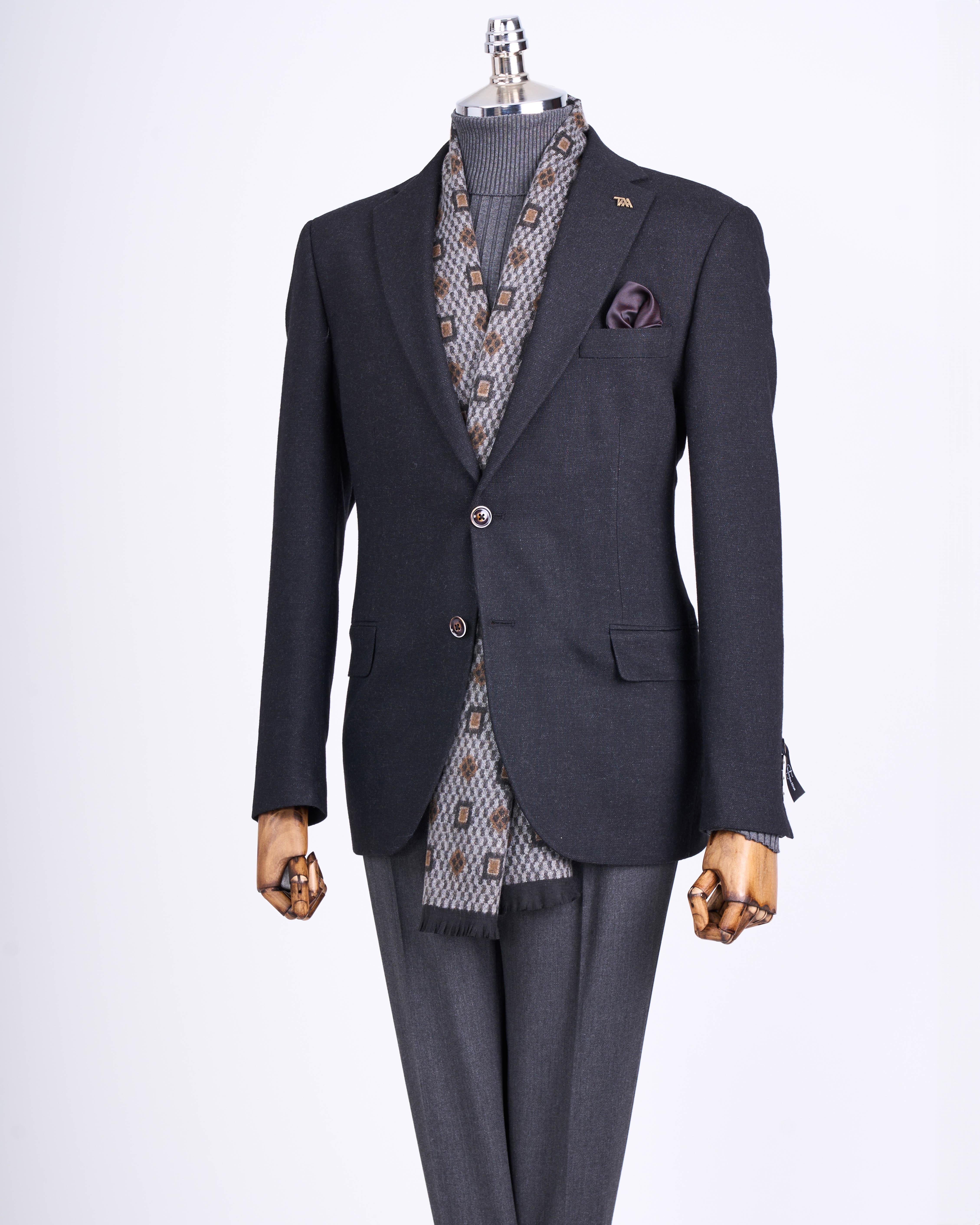 İtalyan stil slim fit 4 drop  mono yaka erkek tek ceket siyah T13485