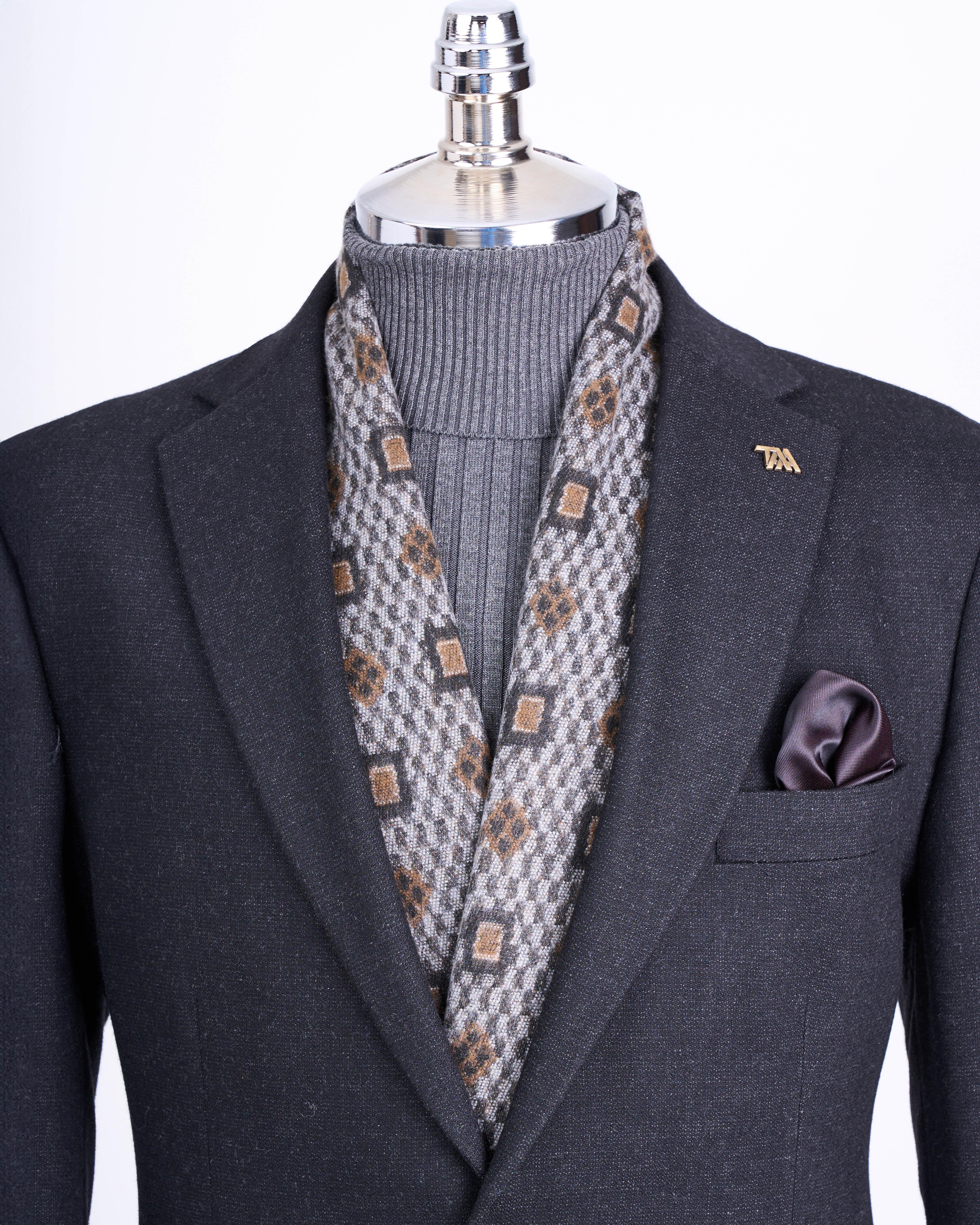 İtalyan stil slim fit 4 drop  mono yaka erkek tek ceket siyah T13485