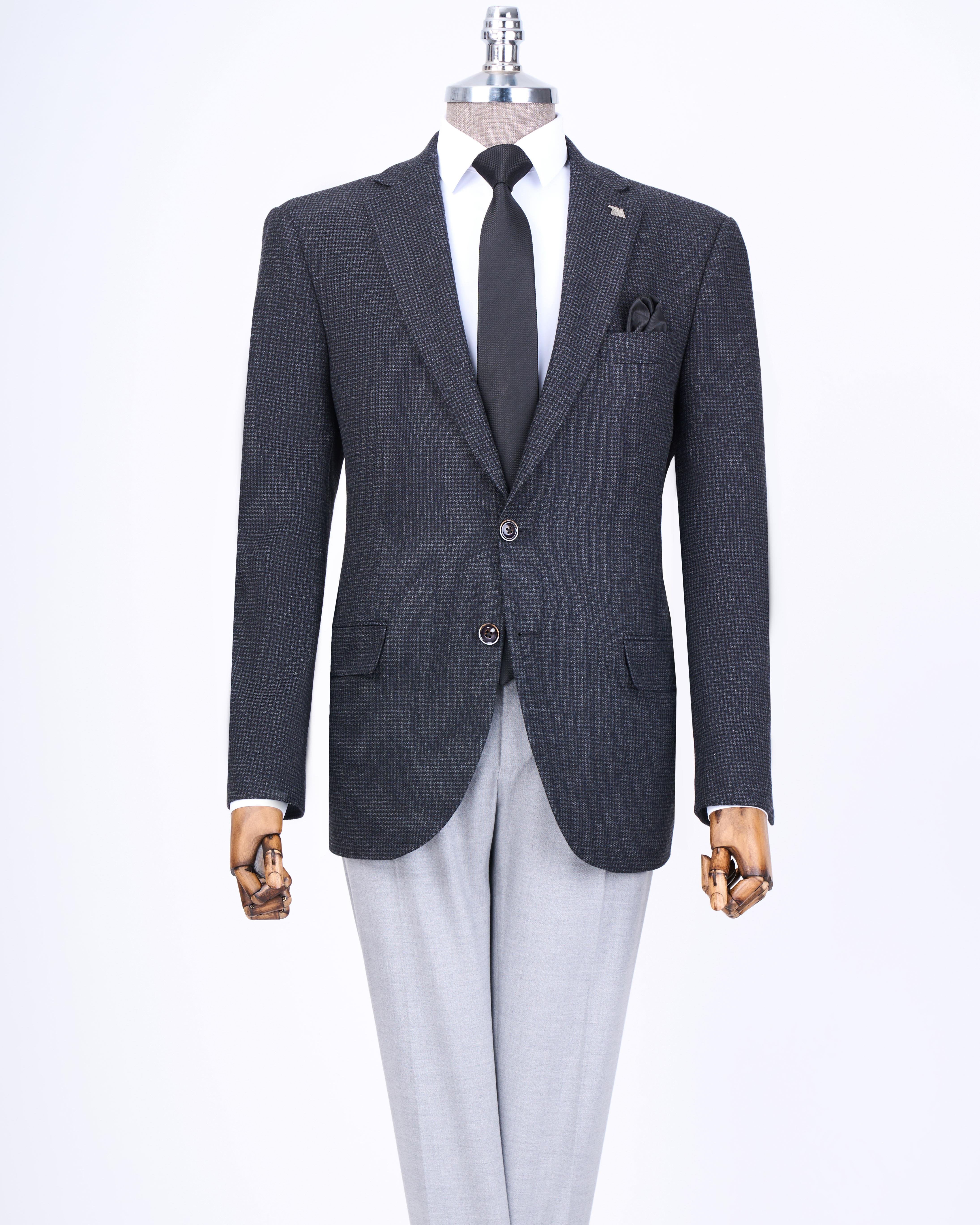 İtalyan stil slim fit 4 drop mono yaka erkek tek ceket antrasit T13536