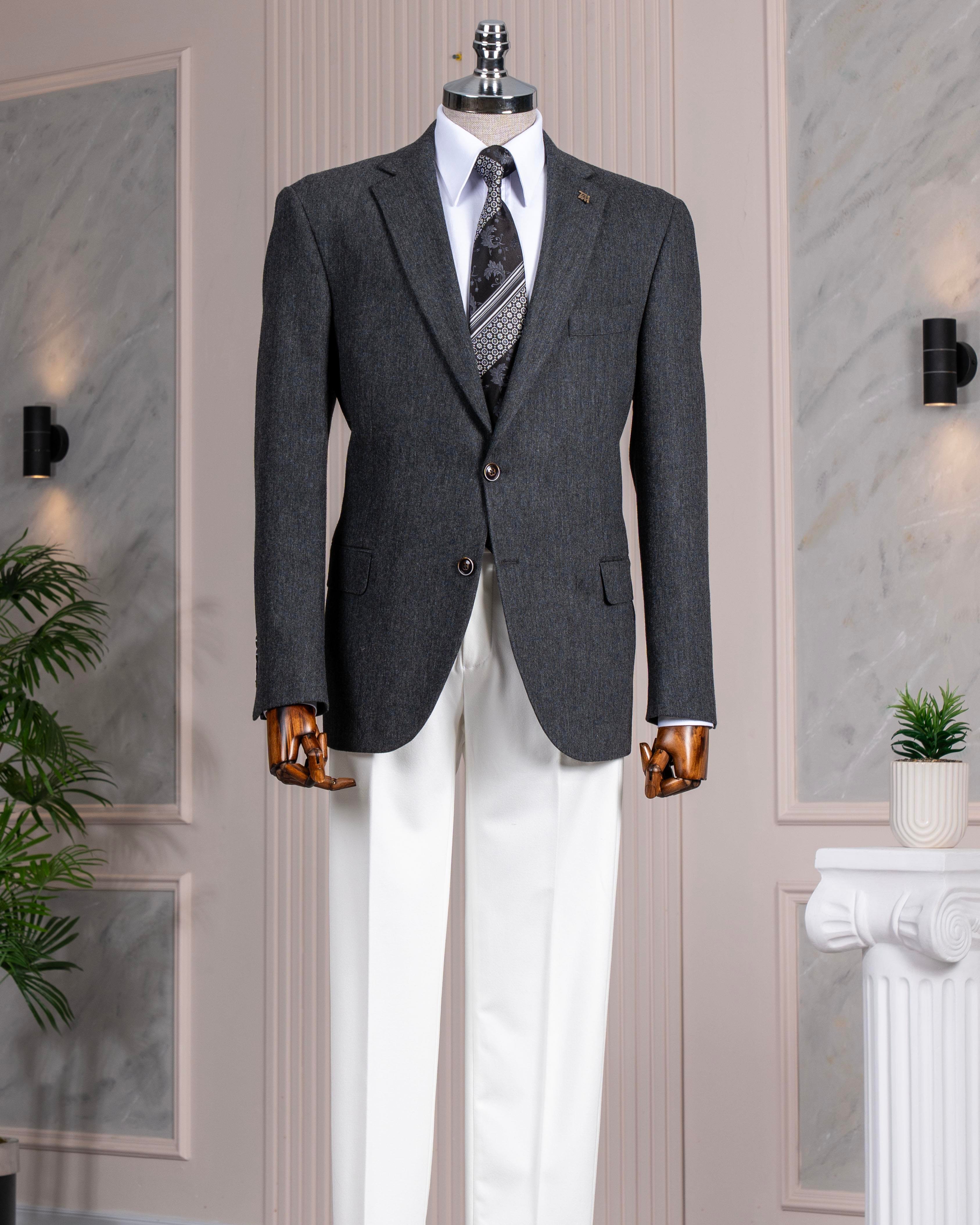 İtalyan stil slim fit 4 drop mono yaka erkek tek ceket lacivert T13509