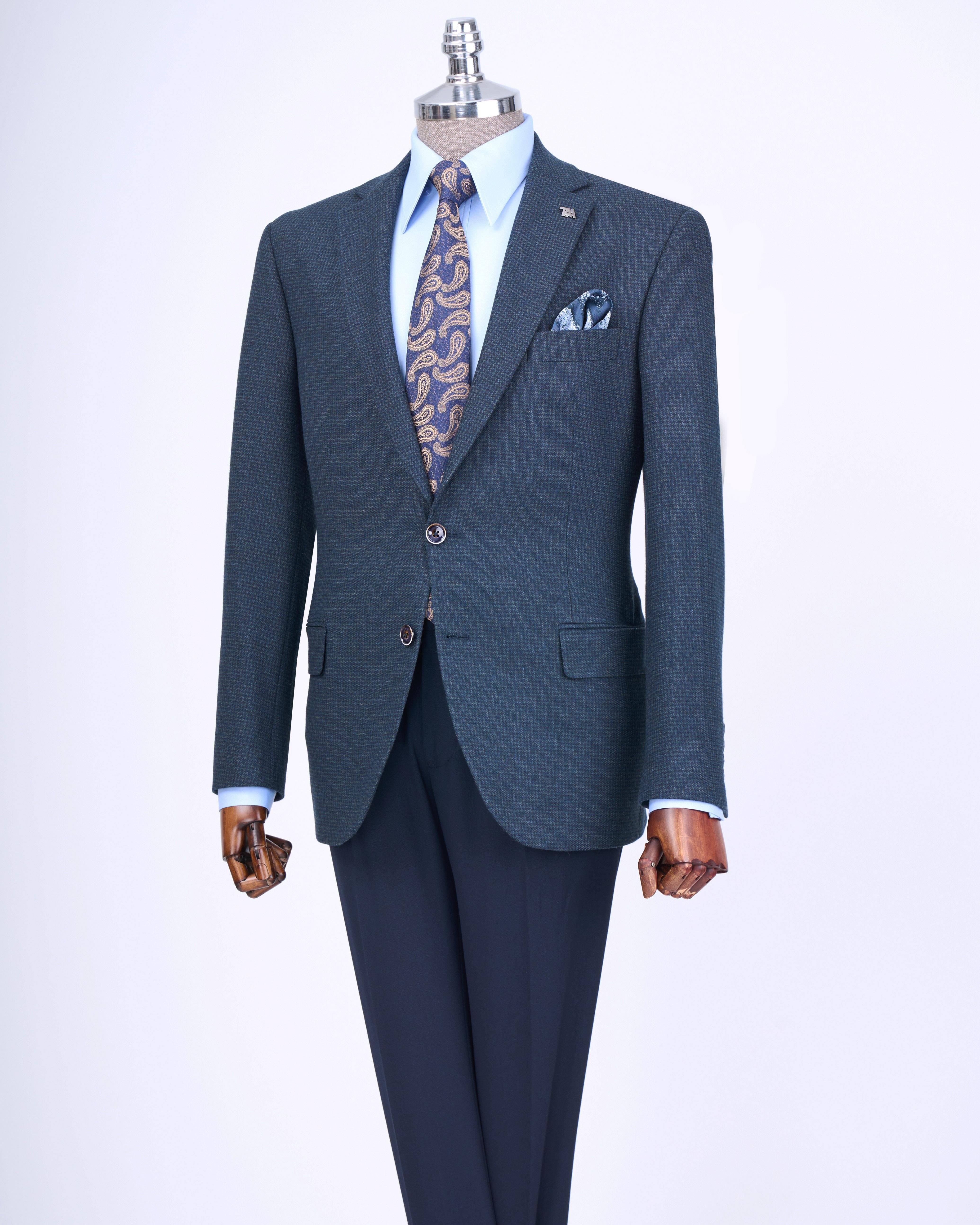 İtalyan stil slim fit 4 drop mono yaka erkek tek ceket yeşil T13533