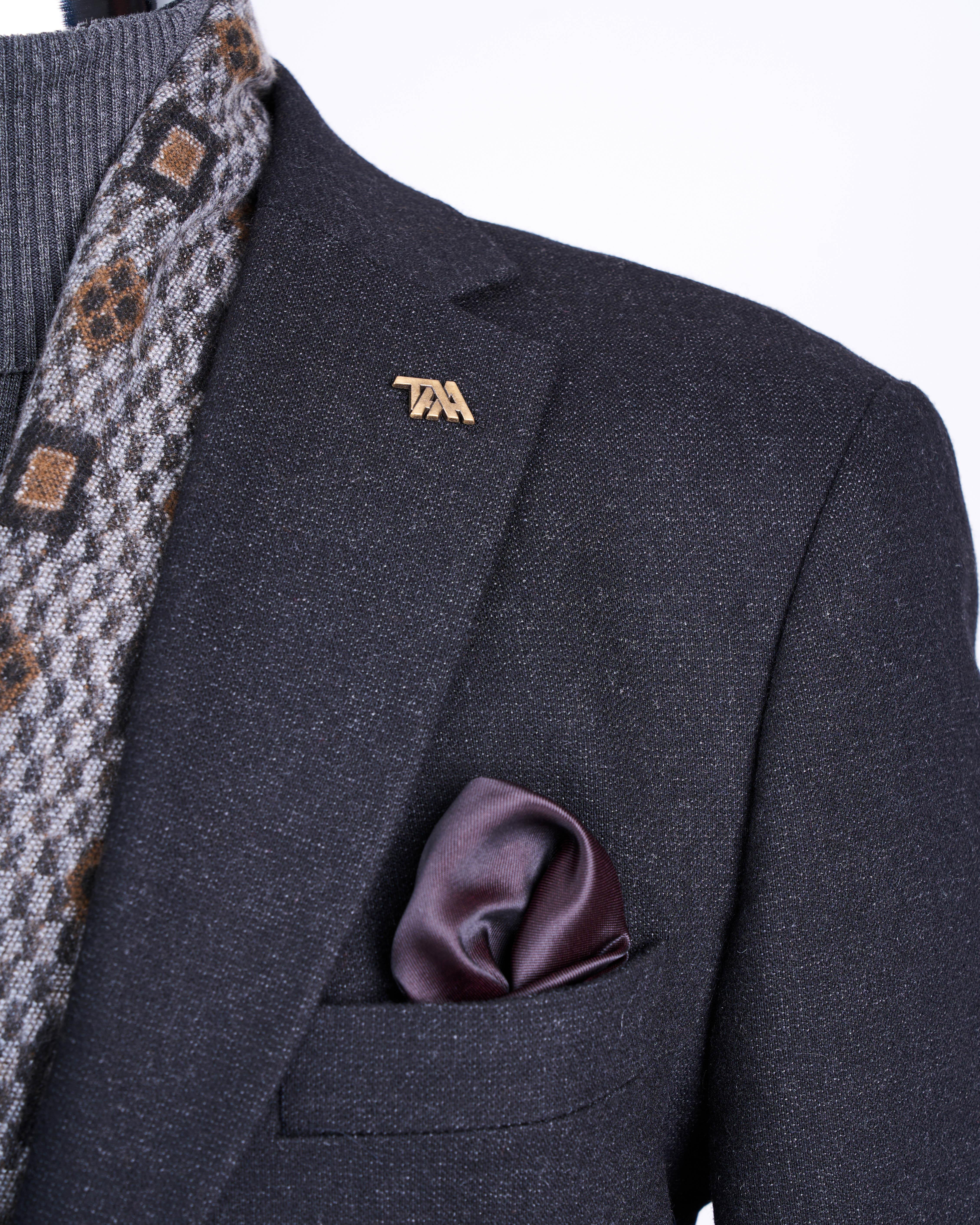 İtalyan stil slim fit 4 drop  mono yaka erkek tek ceket siyah T13485