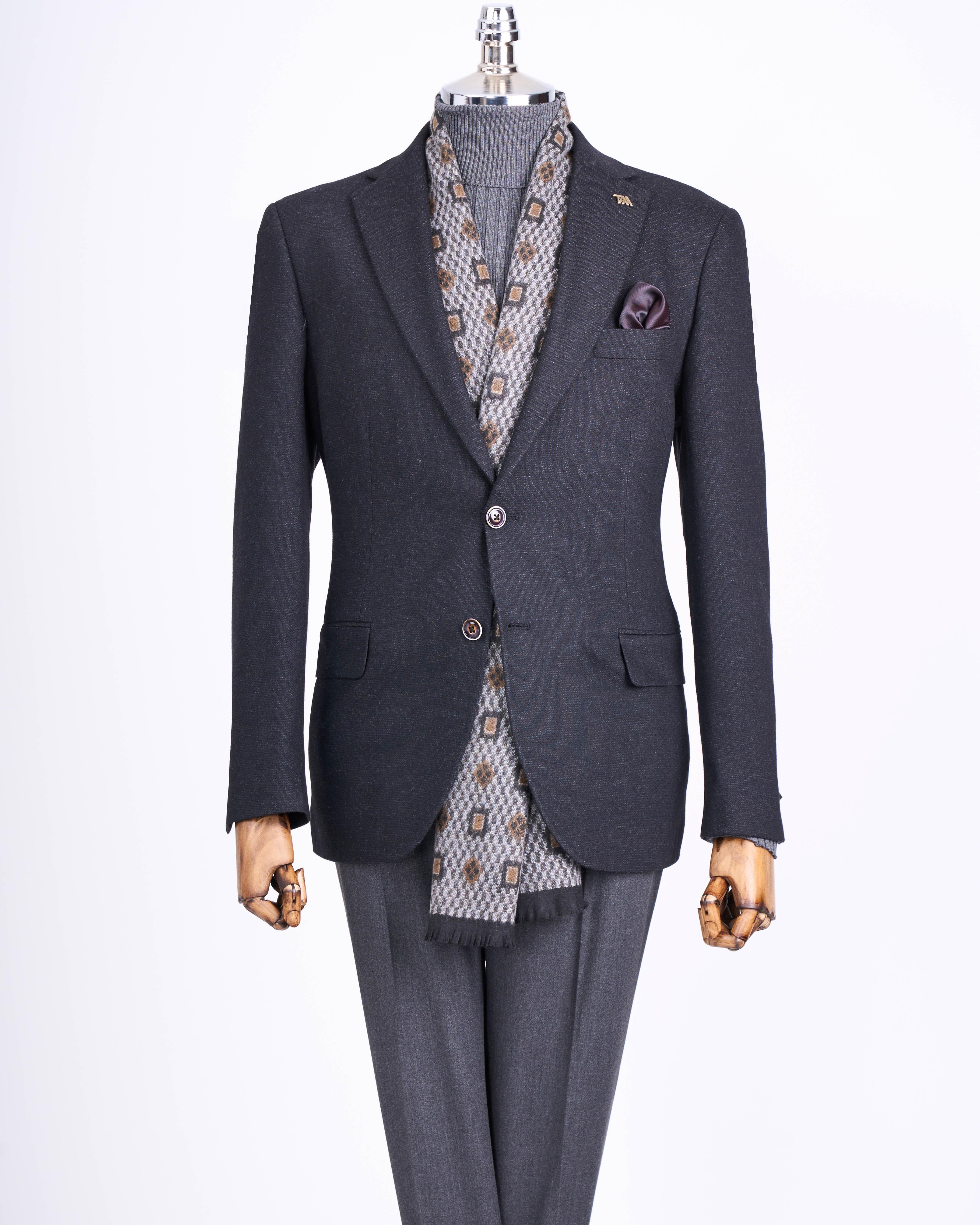 İtalyan stil slim fit 4 drop  mono yaka erkek tek ceket siyah T13485